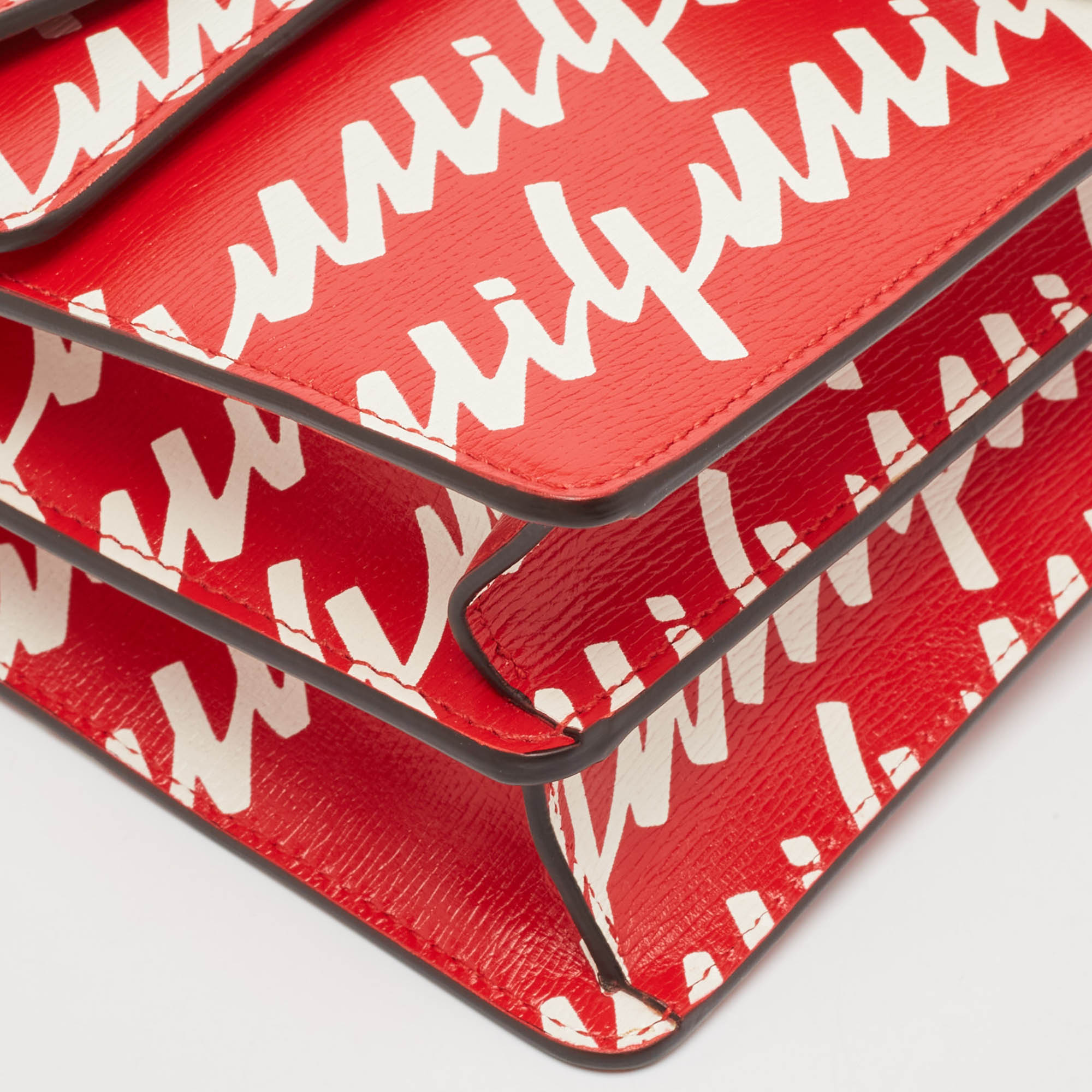 Gucci Red/White Printed Leather Small Dionysus Shoulder Bag 