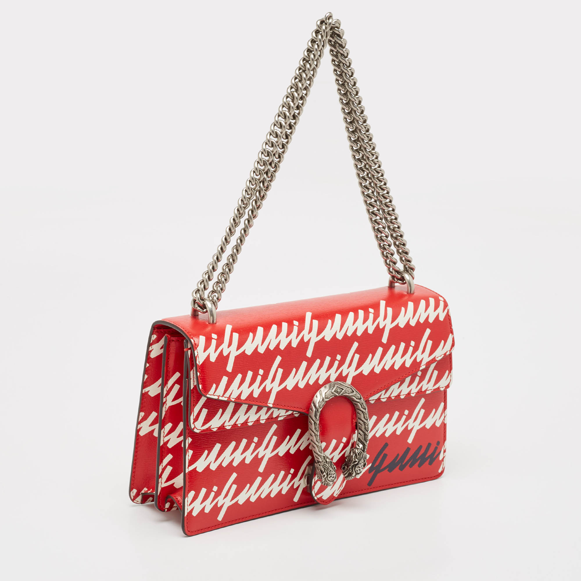 Gucci Red/White Printed Leather Small Dionysus Shoulder Bag 