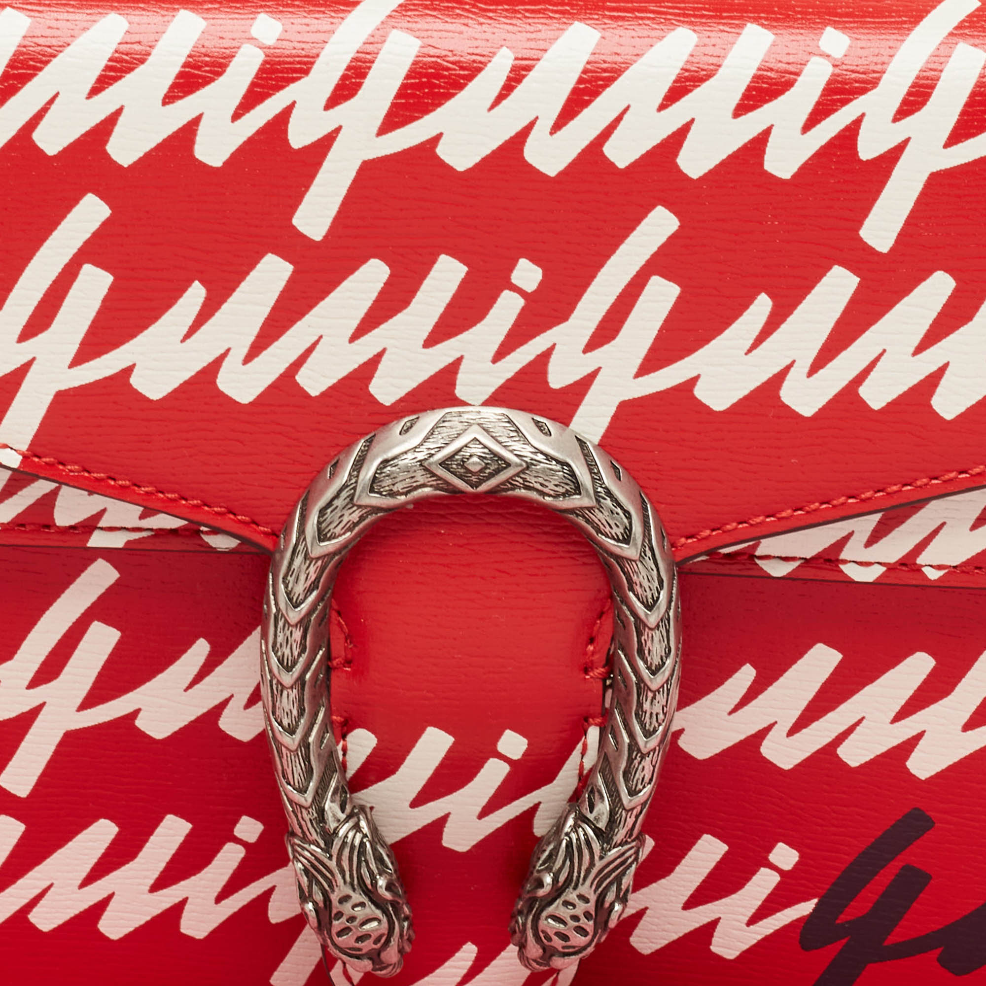 Gucci Red/White Printed Leather Small Dionysus Shoulder Bag 