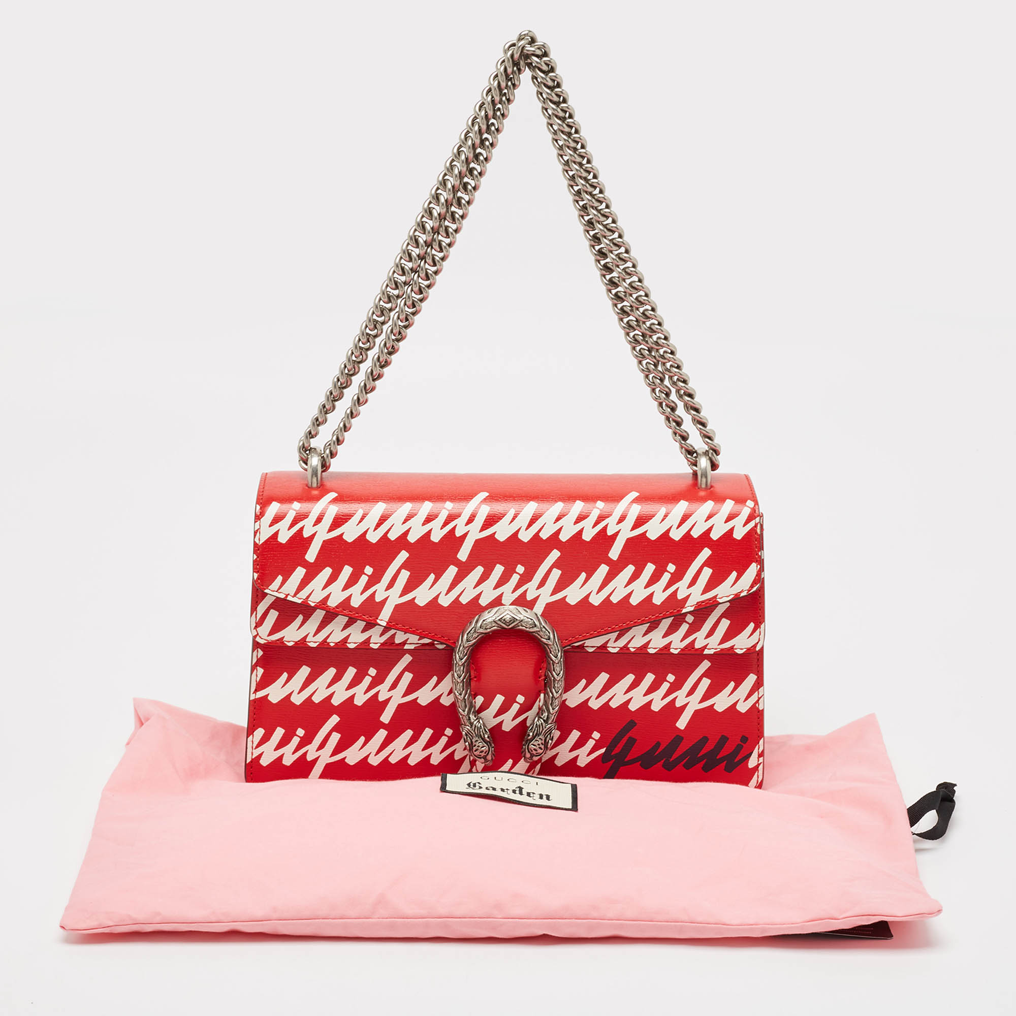 Gucci Red/White Printed Leather Small Dionysus Shoulder Bag 