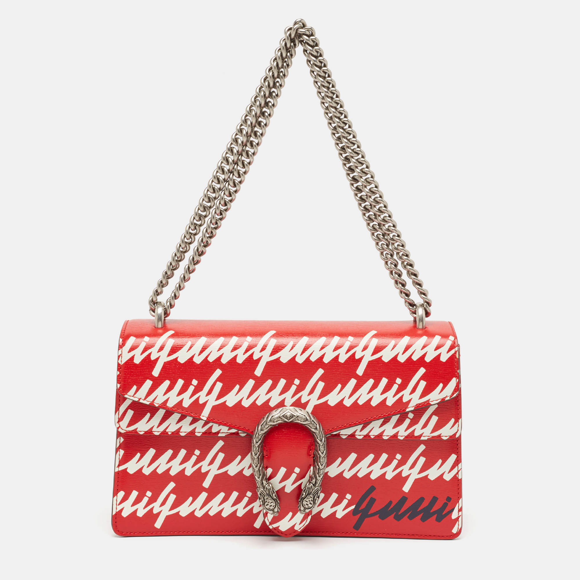 

Gucci Red/White Printed Leather Small Dionysus Shoulder Bag