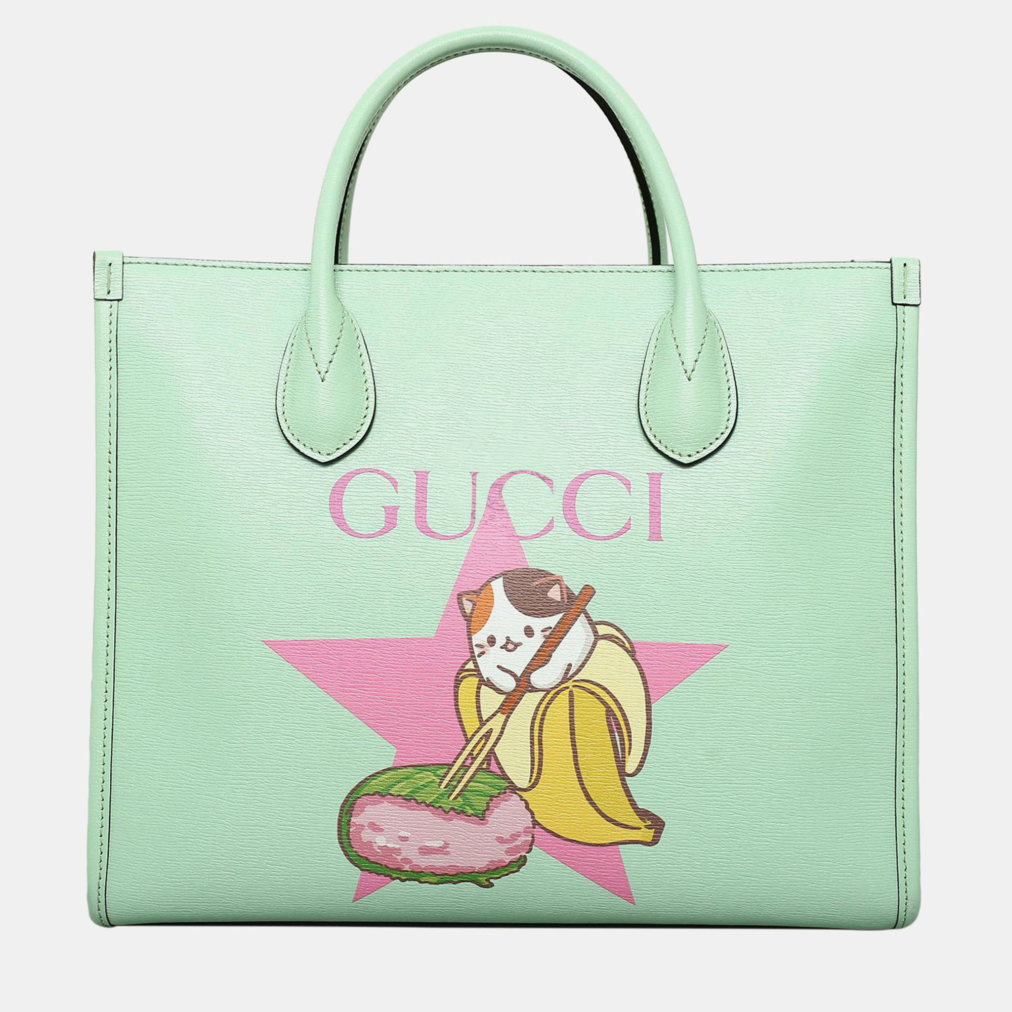 

Gucci Green Bananya Printed Small 2-Way Tote Bag