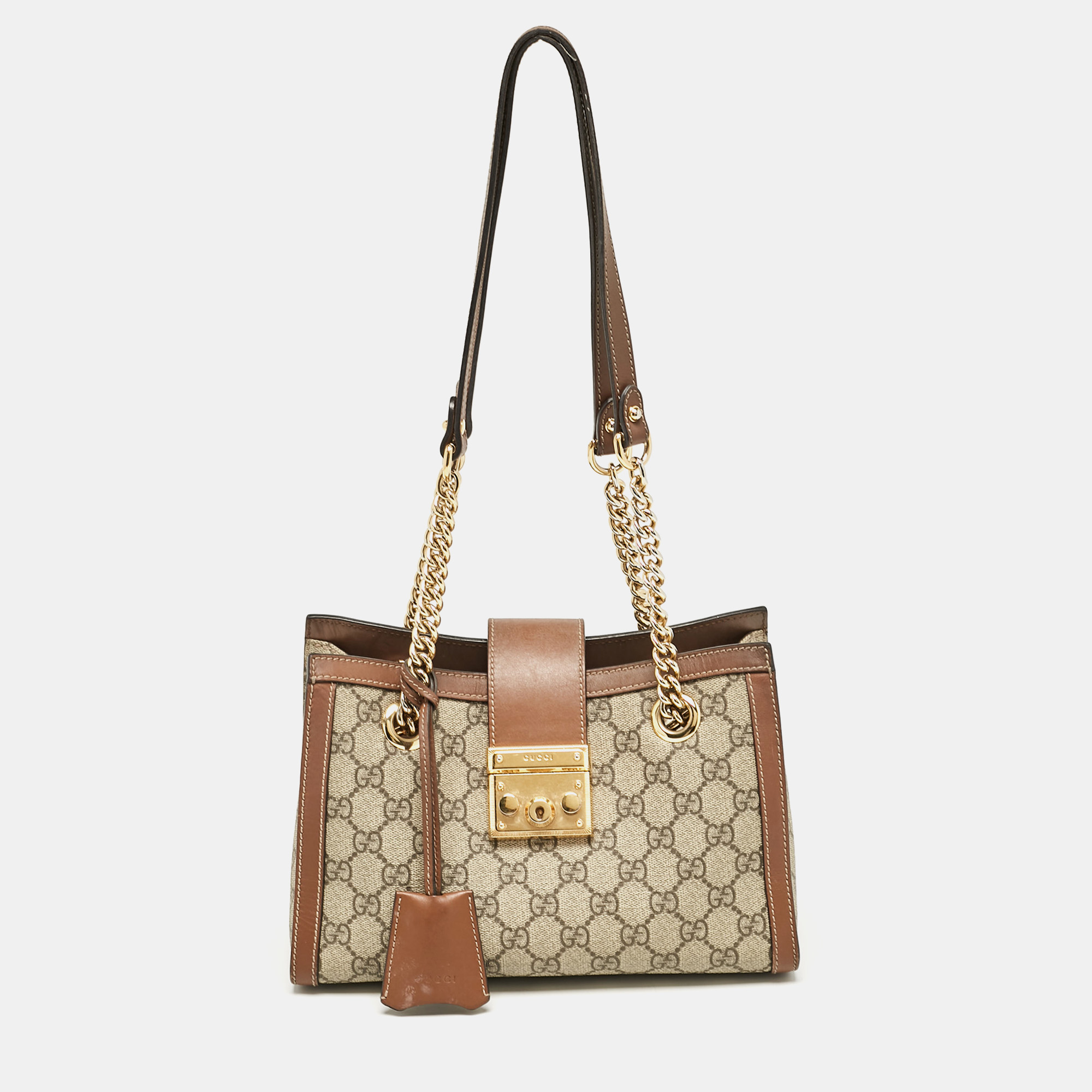 

Gucci Brown/Beige GG Supreme Canvas Small Padlock Tote