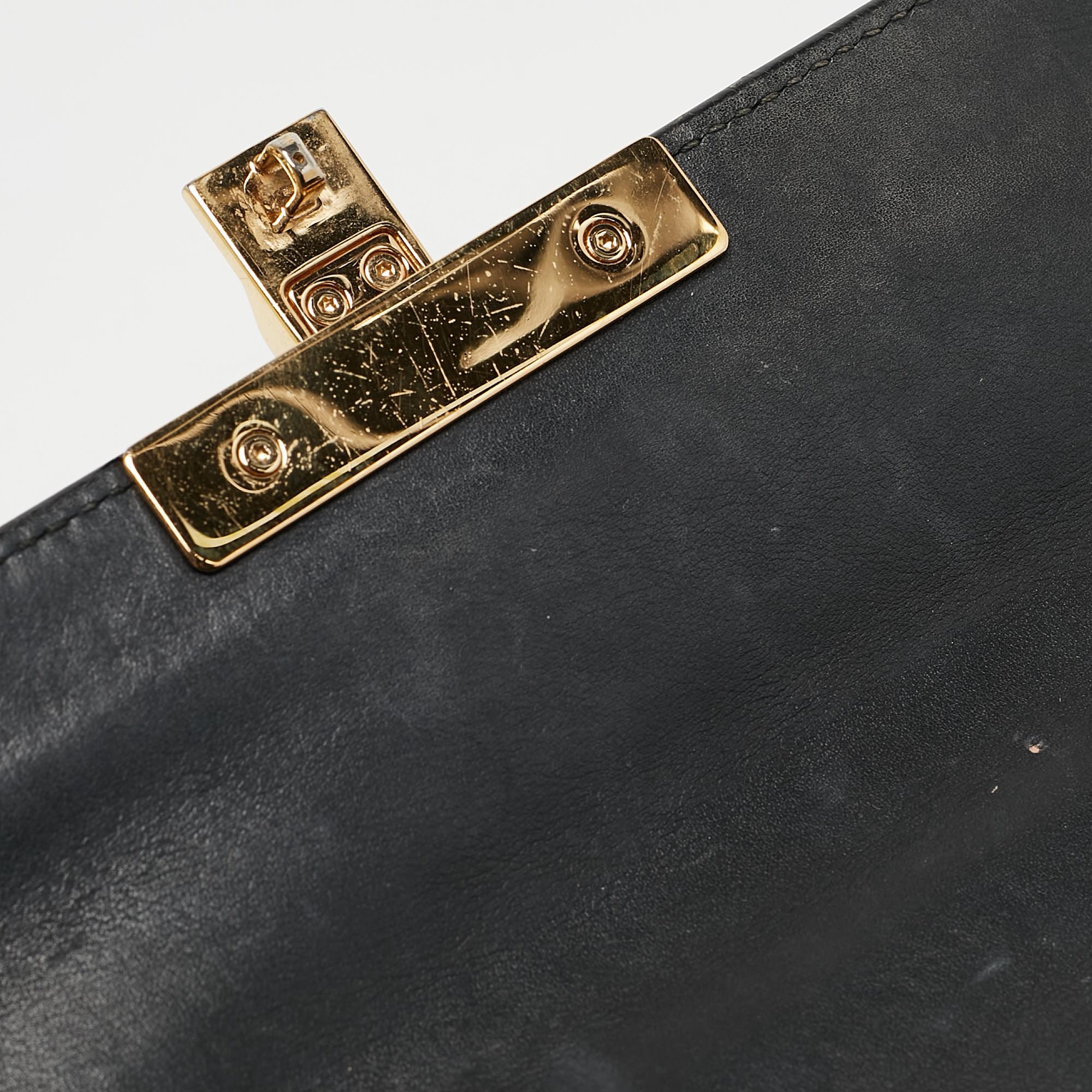 Gucci Black/Beige GG Supreme Canvas and Leather Padlock Small Shoulder Bag 