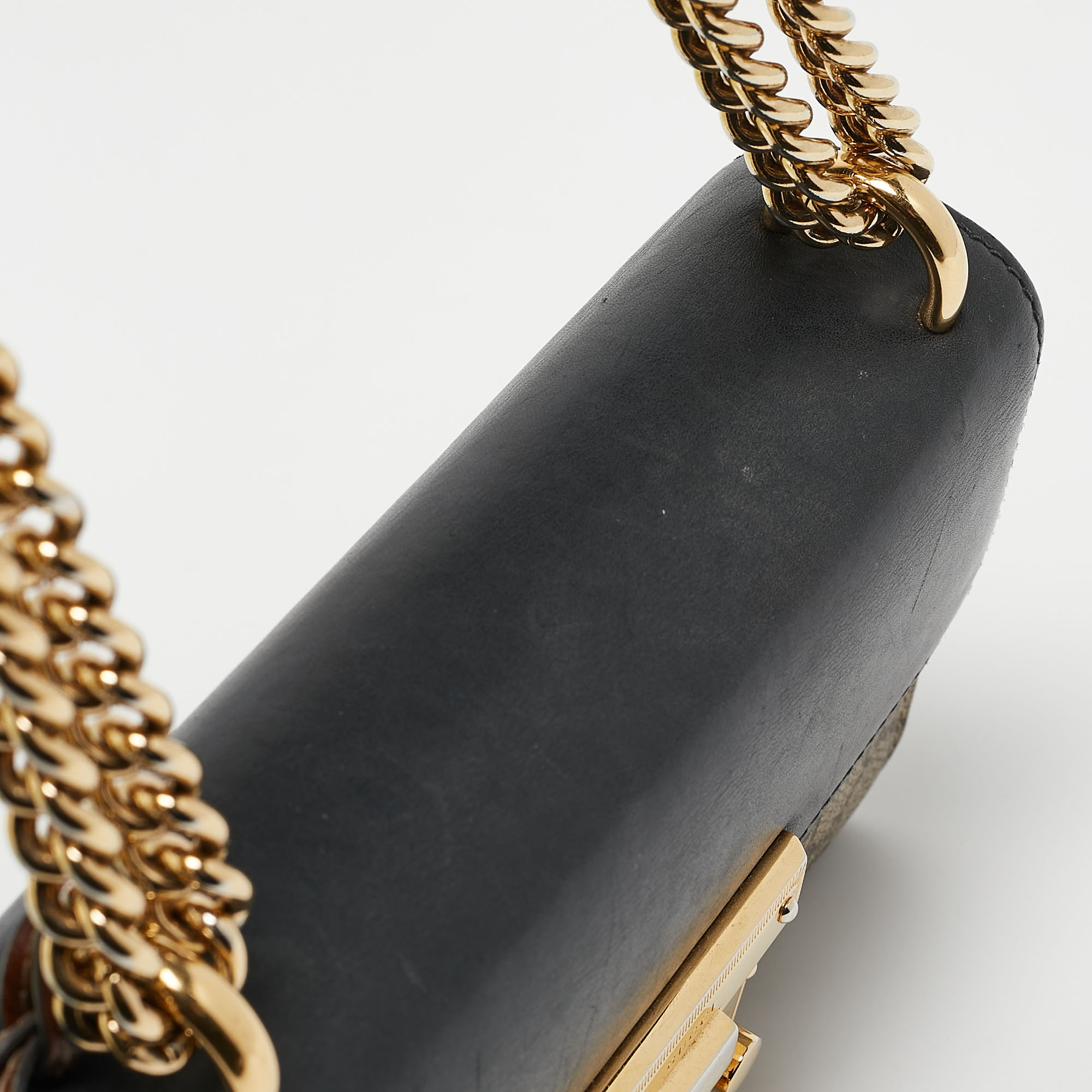 Gucci Black/Beige GG Supreme Canvas and Leather Padlock Small Shoulder Bag 