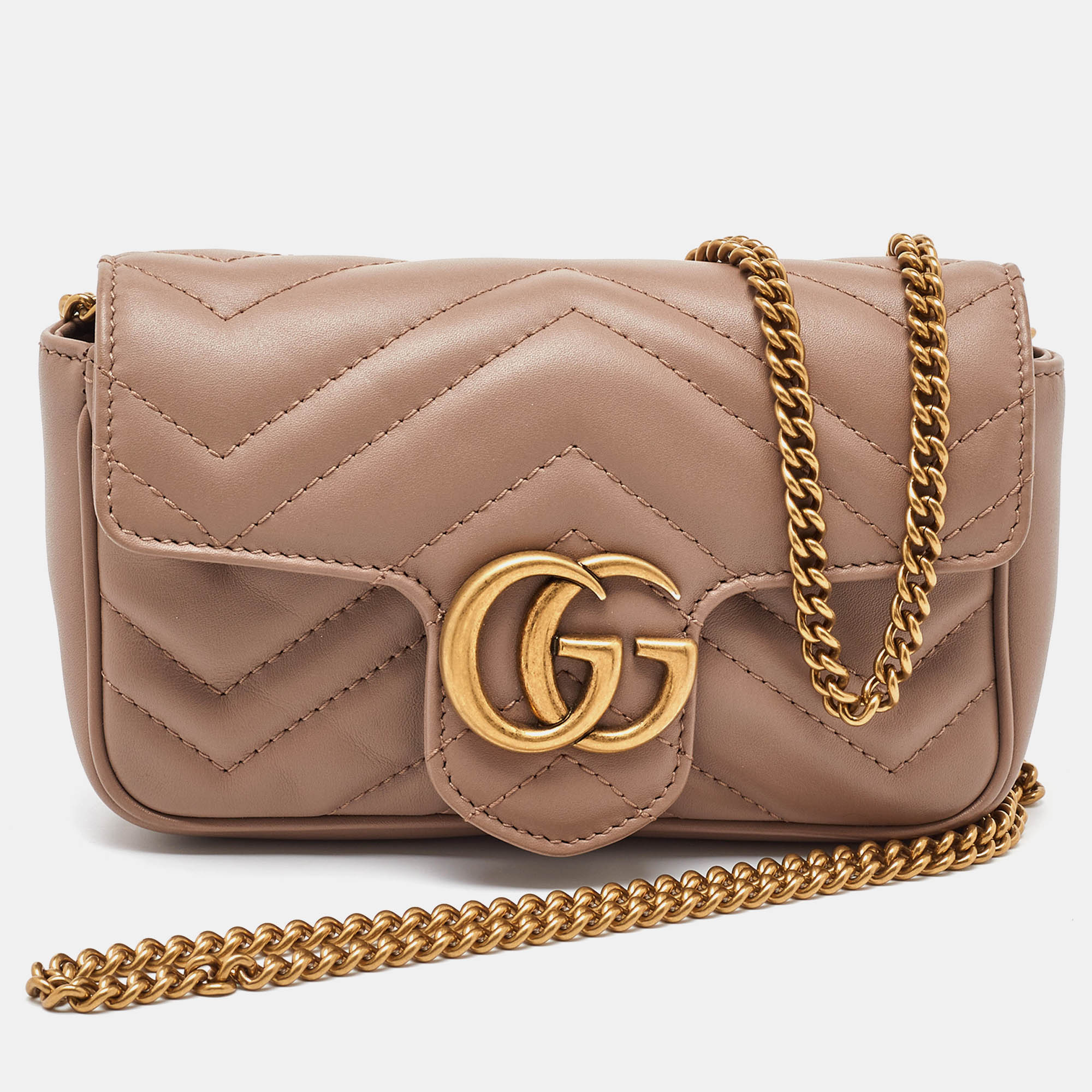 

Gucci Beige Matelassé Leather GG Marmont Super Mini Shoulder Bag