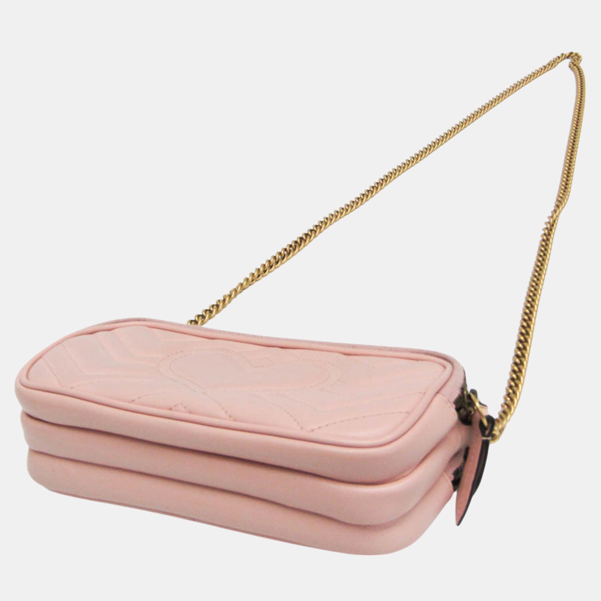 Gucci Light Pink GG Marmont Leather Shoulder Bag 