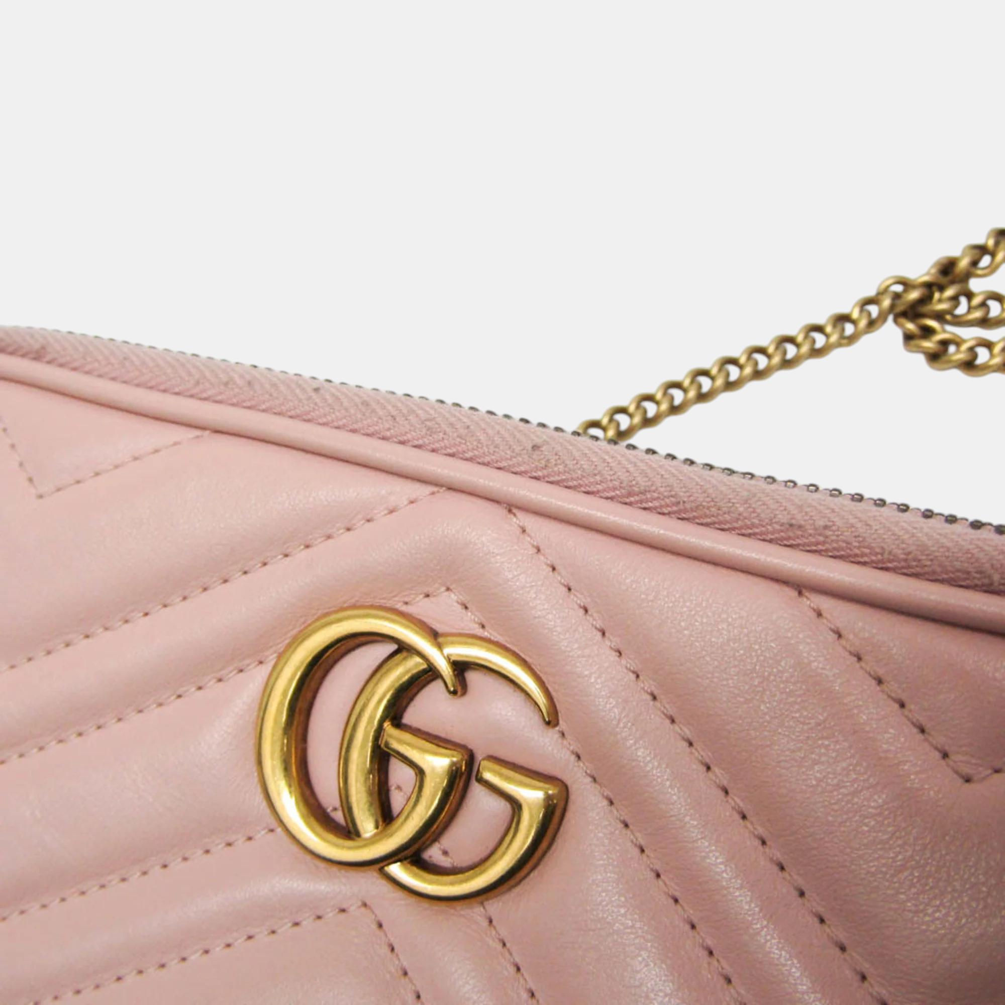 Gucci Light Pink GG Marmont Leather Shoulder Bag 