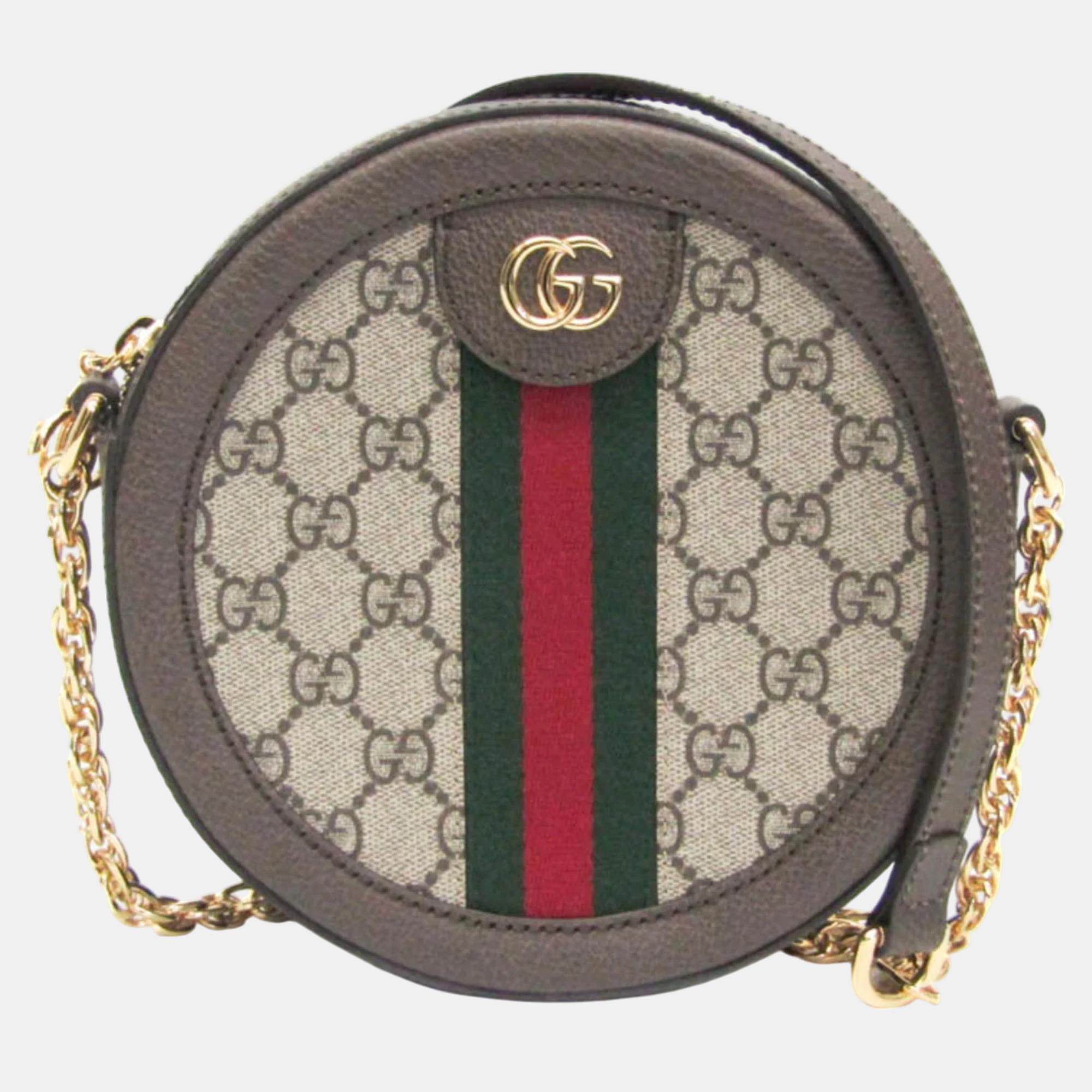 

Gucci Beige Brown Ophidia GG Mini Round Shoulder Bag