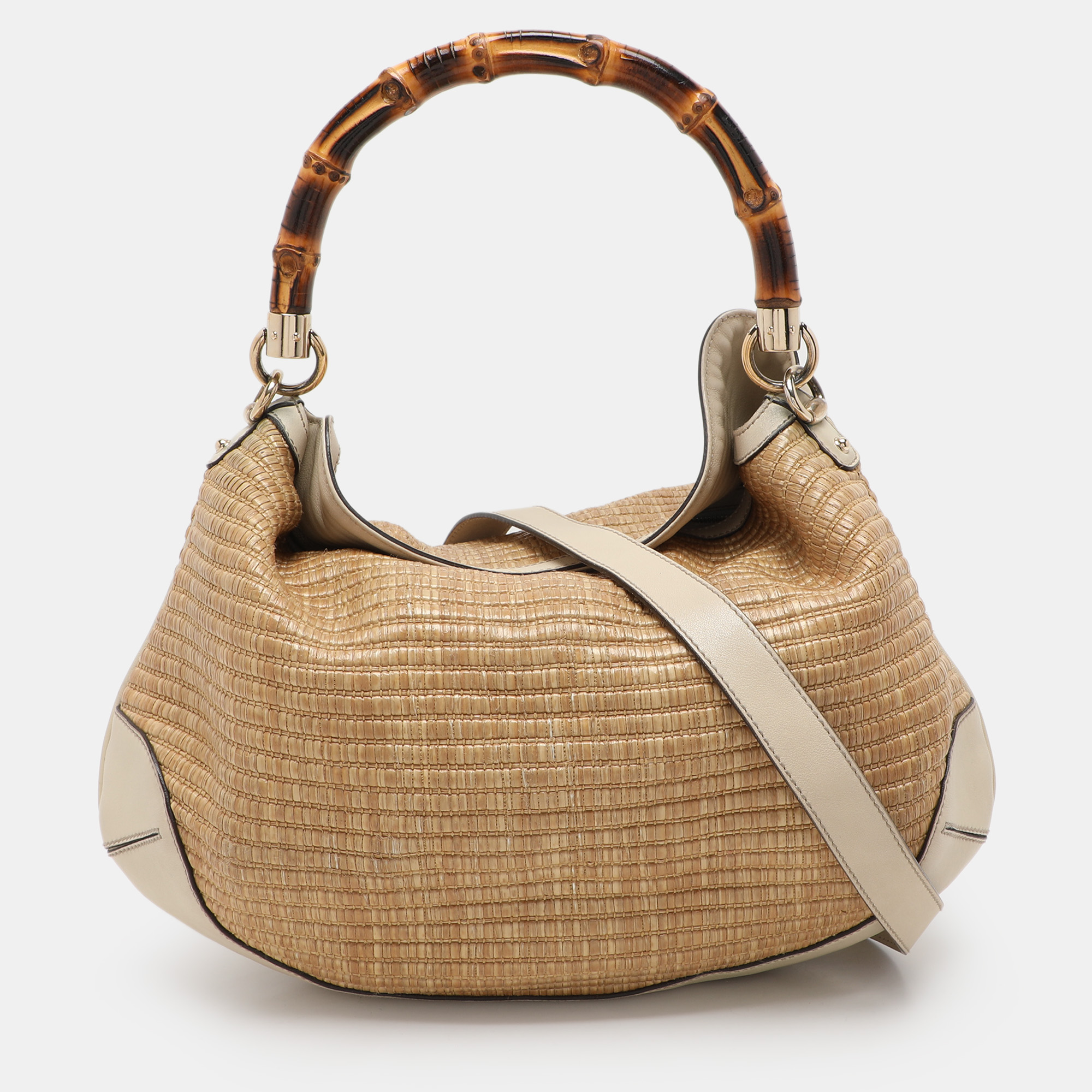 

Gucci Beige/Cream Leather and Straw Peggy Hobo