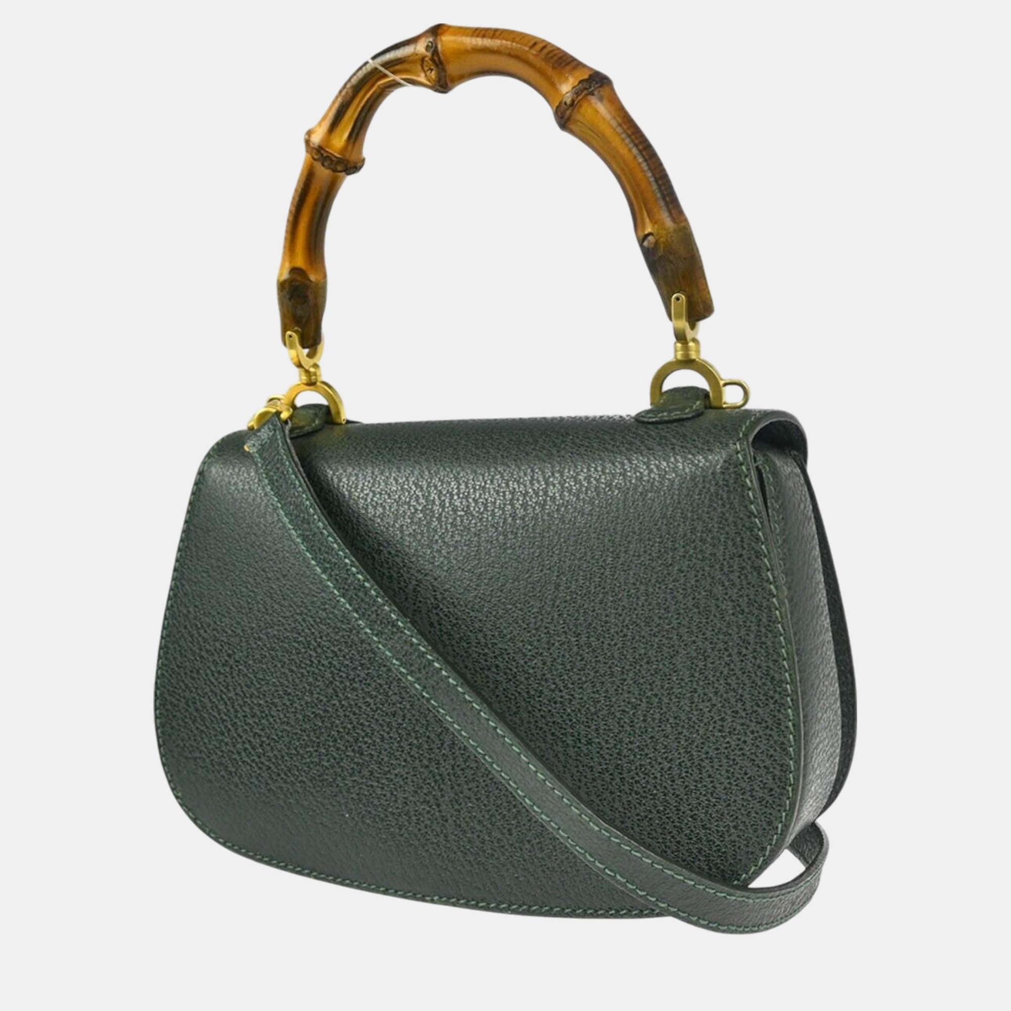 Gucci Green Bamboo Handbag 