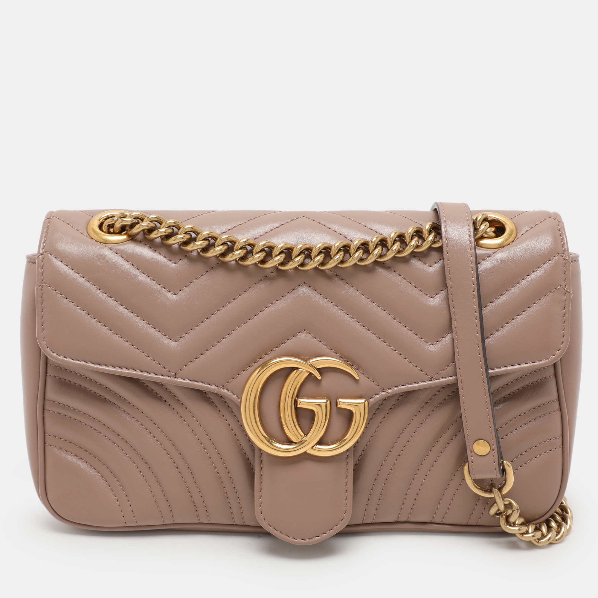 

Gucci Nude Pink Matelassé Leather  GG Marmont Shoulder Bag, Beige