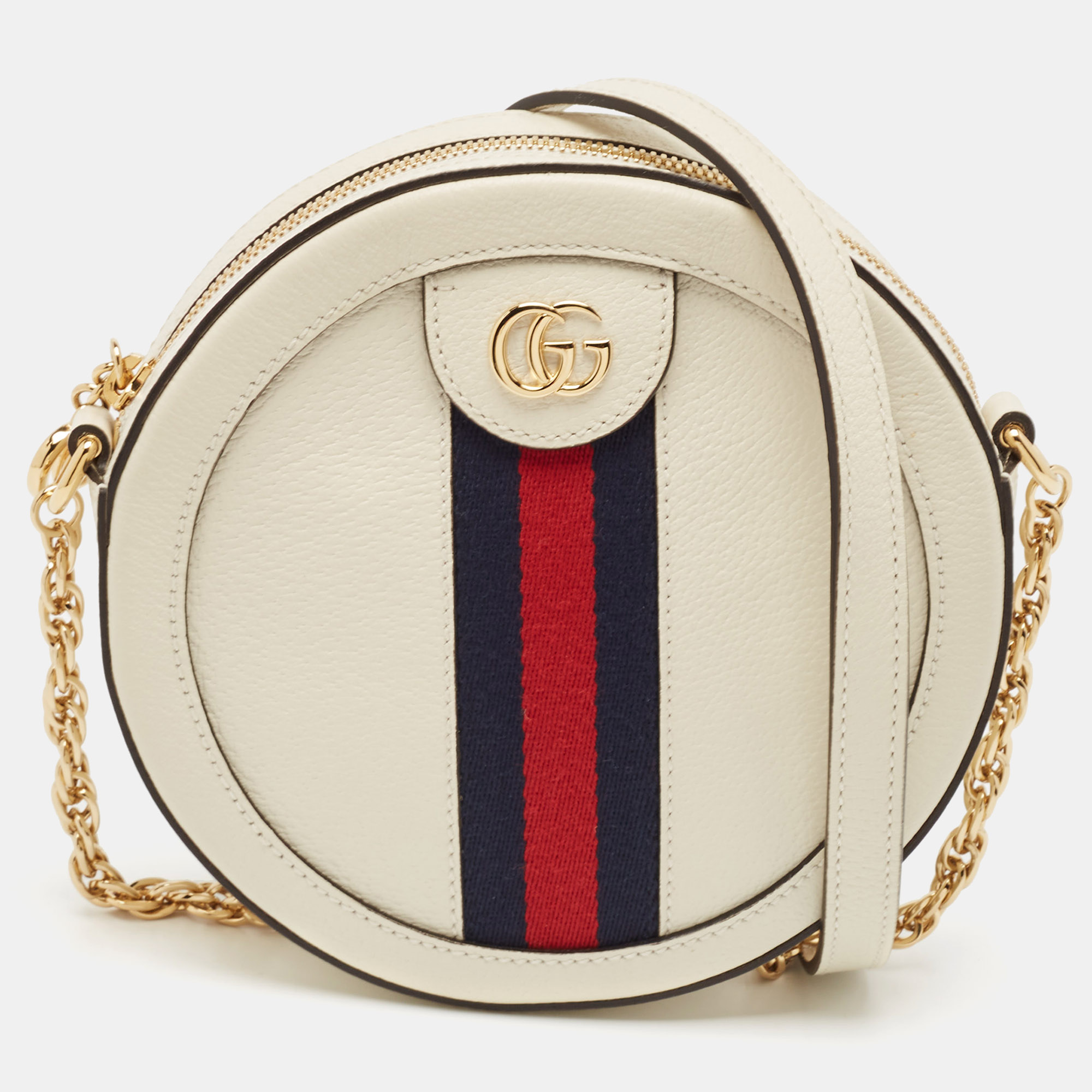 

Gucci Off White Leather Web Round Mini Ophidia Crossbody Bag