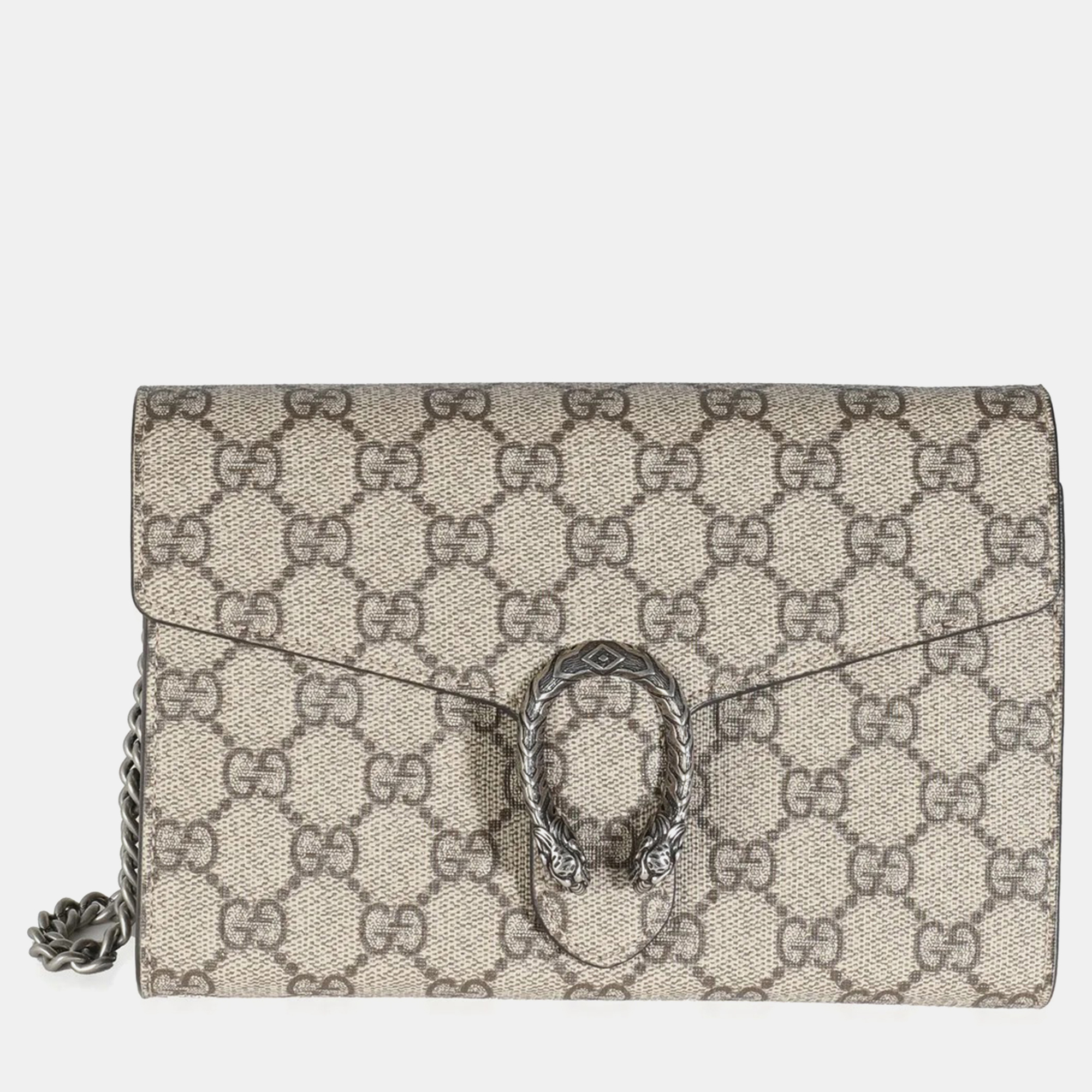 

Gucci Beige GG Supreme Canvas Dionysus Chain Wallet