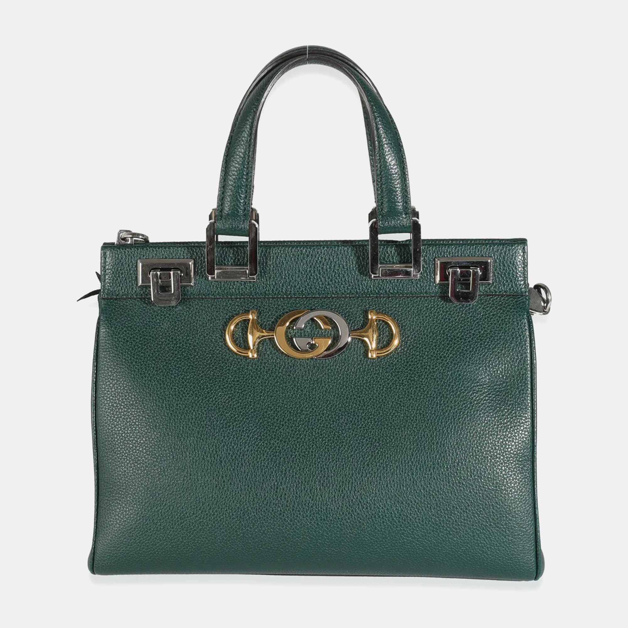 

Gucci Dark Green Grainy Calfskin Small Zumi Top Handle Bag