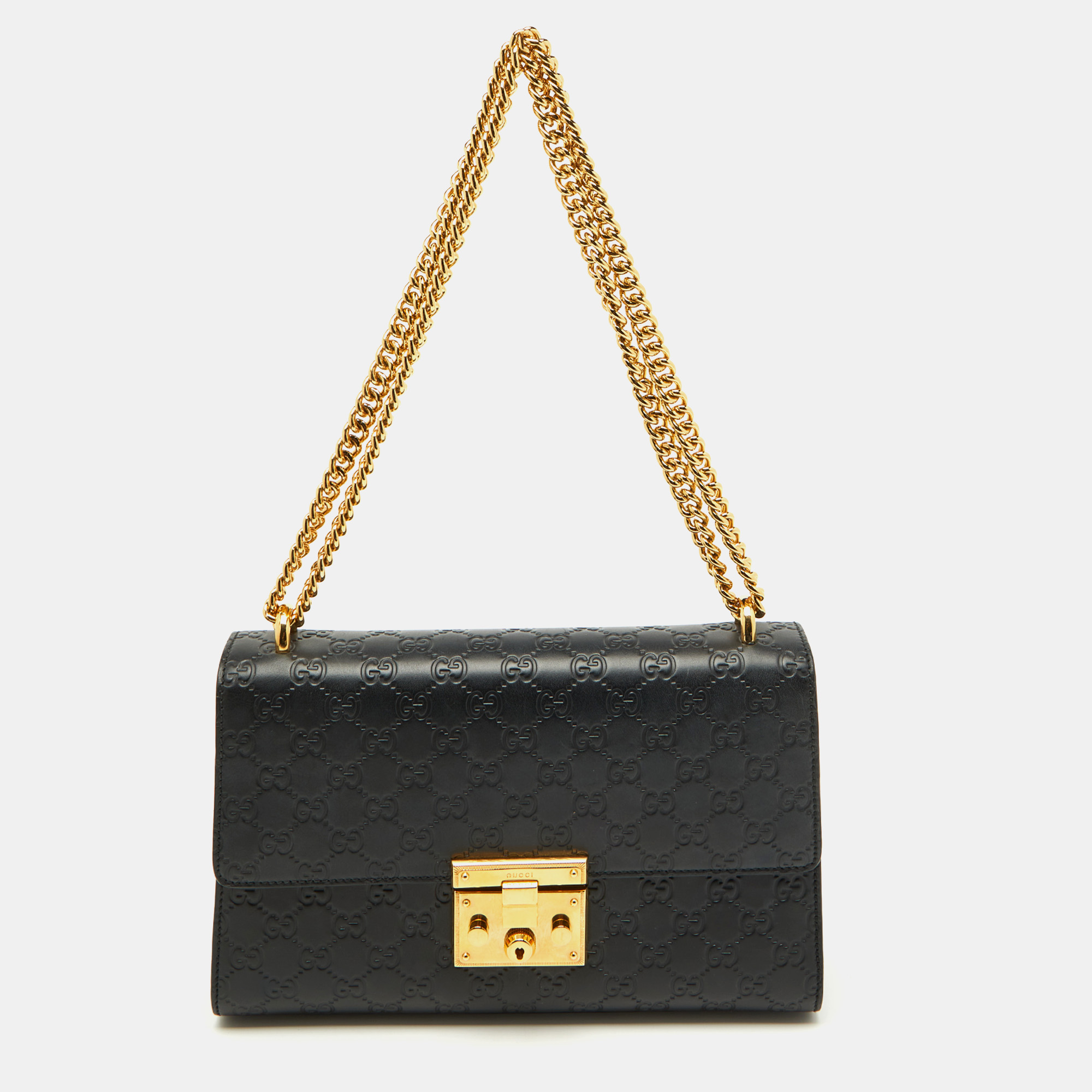 

Gucci Black Guccissima Leather  Padlock Shoulder Bag