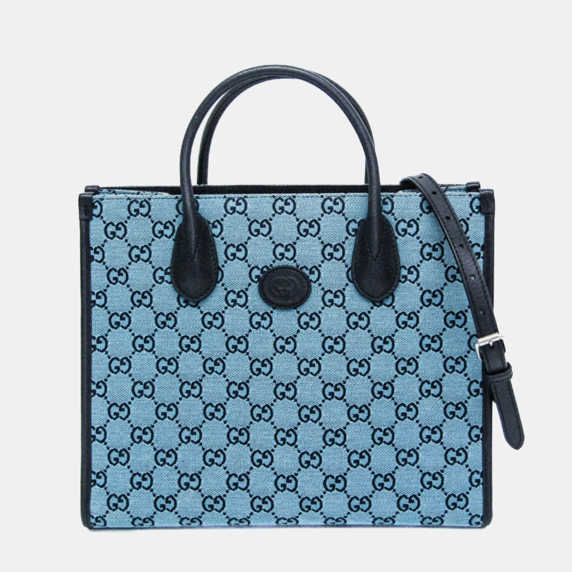 

Gucci Black/Blue Leather, GG Canvas Shoulder Bag