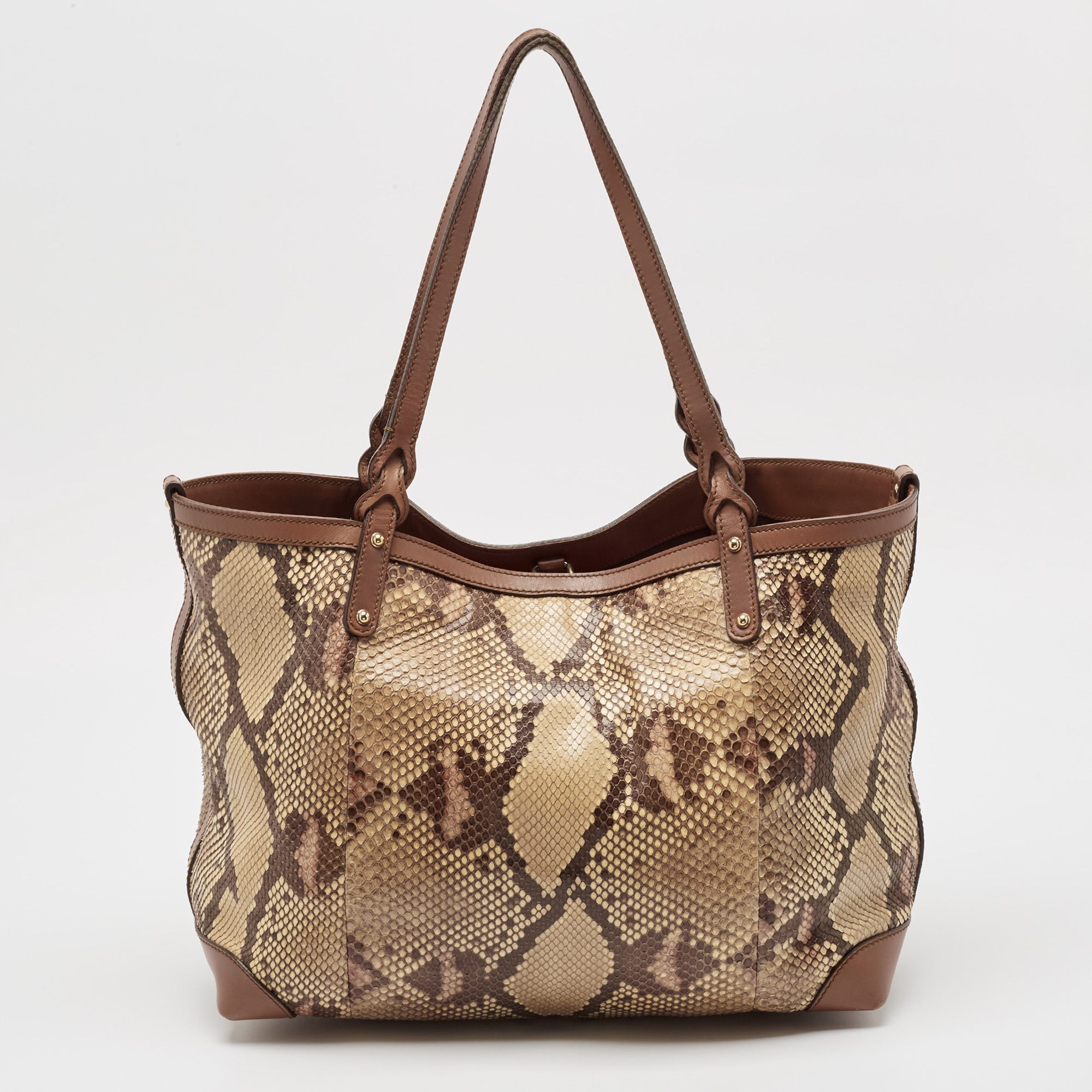 

Gucci Brown Python and Leather Craft Tote