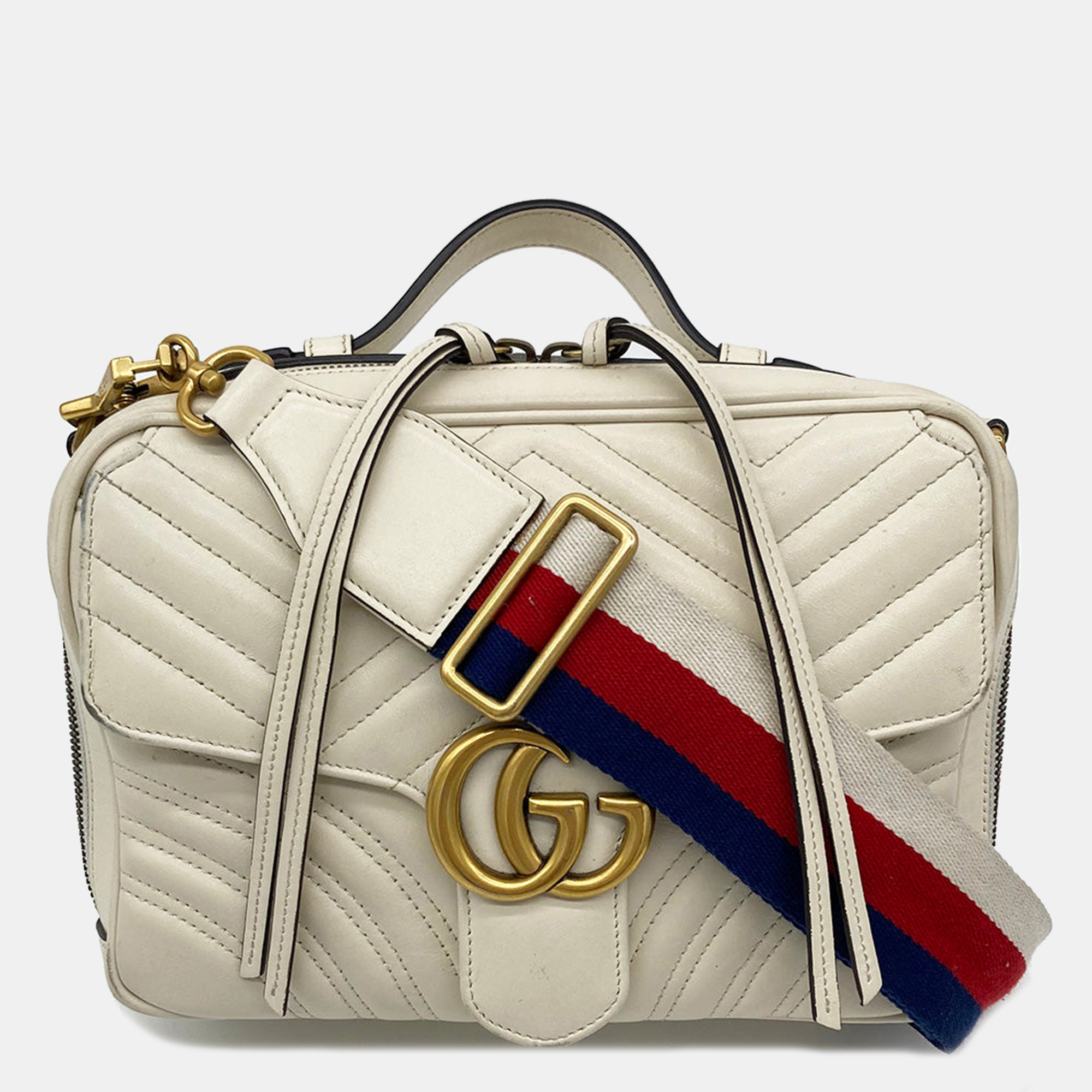 

Gucci Gg Marmont Matelasse Top Handle Flap Bag, Cream