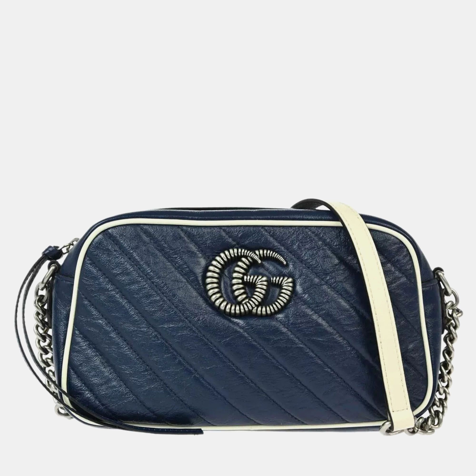 

Gucci Navy Leather GG Marmont Shoulder Bag, Navy blue