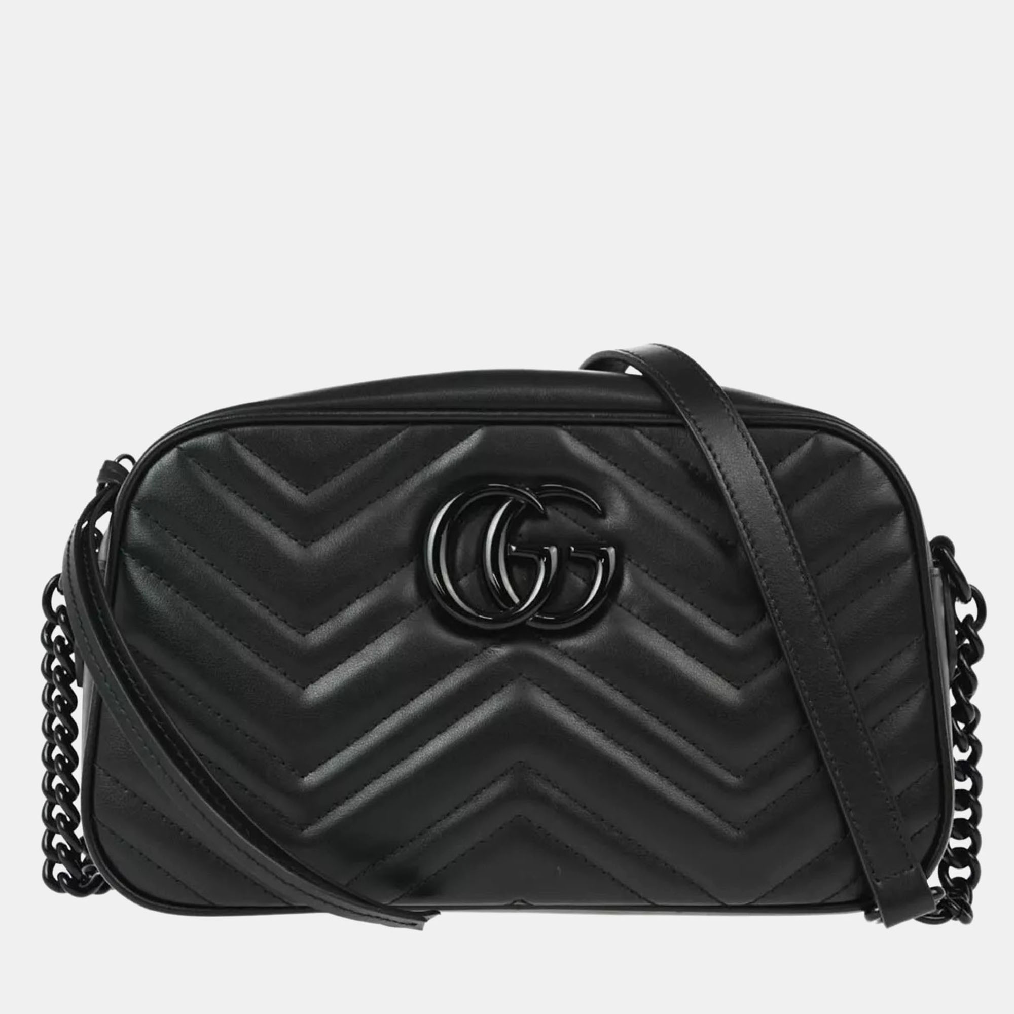 

Gucci Black Leather GG Marmont Shoulder Bag