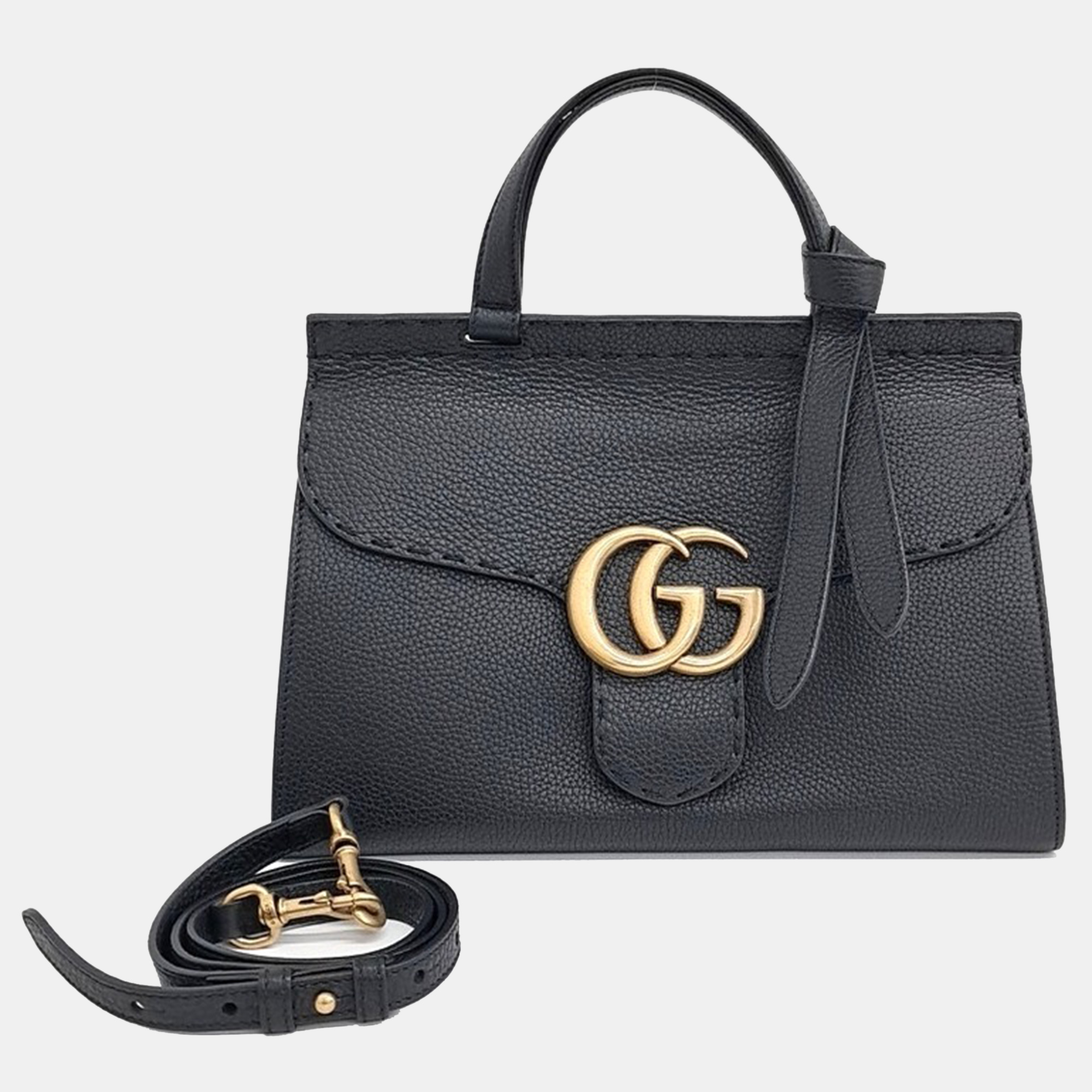 

Gucci Black Leather GG Mamont Tote And Shoulder Bag