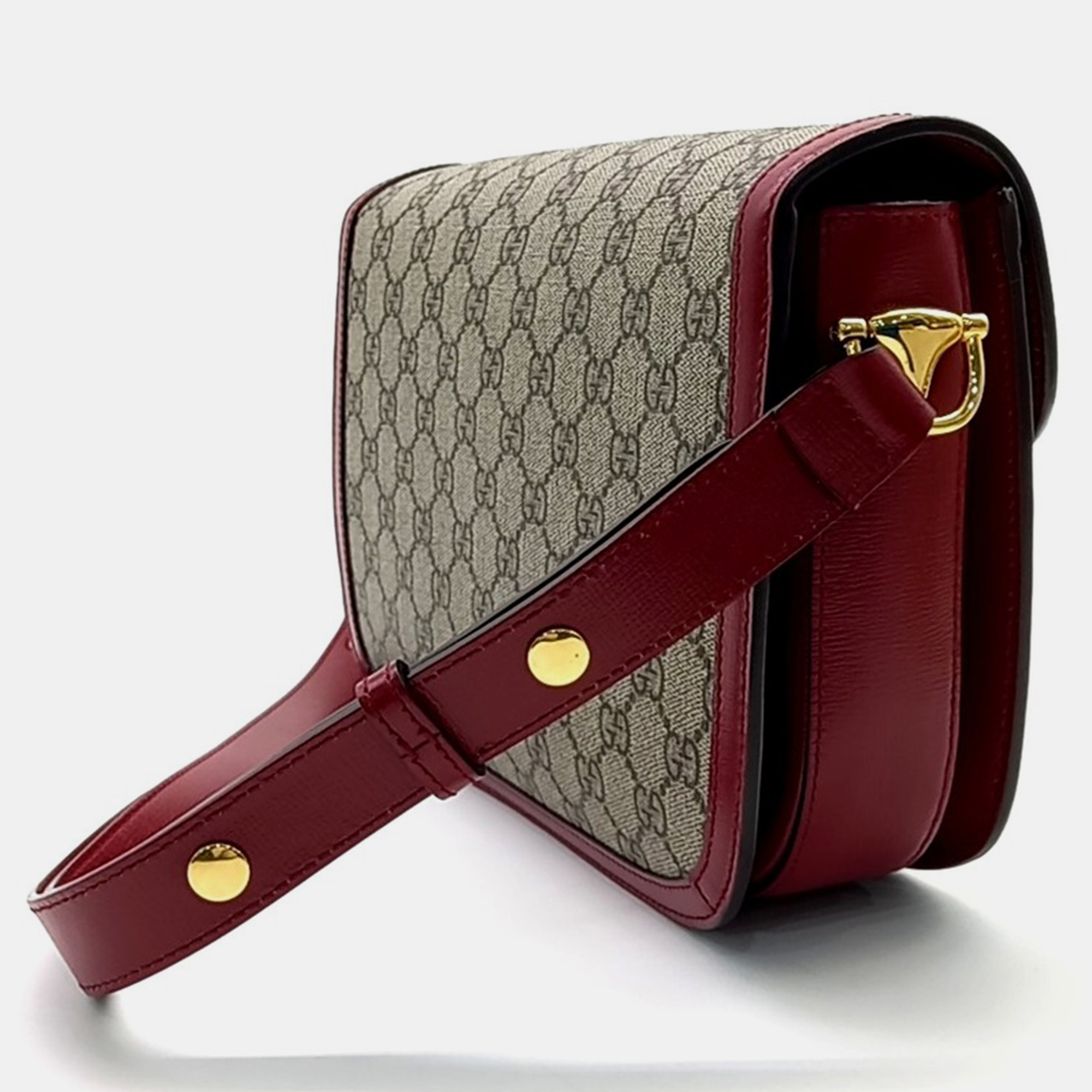 Gucci Beige Red Canvas and Leather 1955 Horsebit Shoulder Bag 