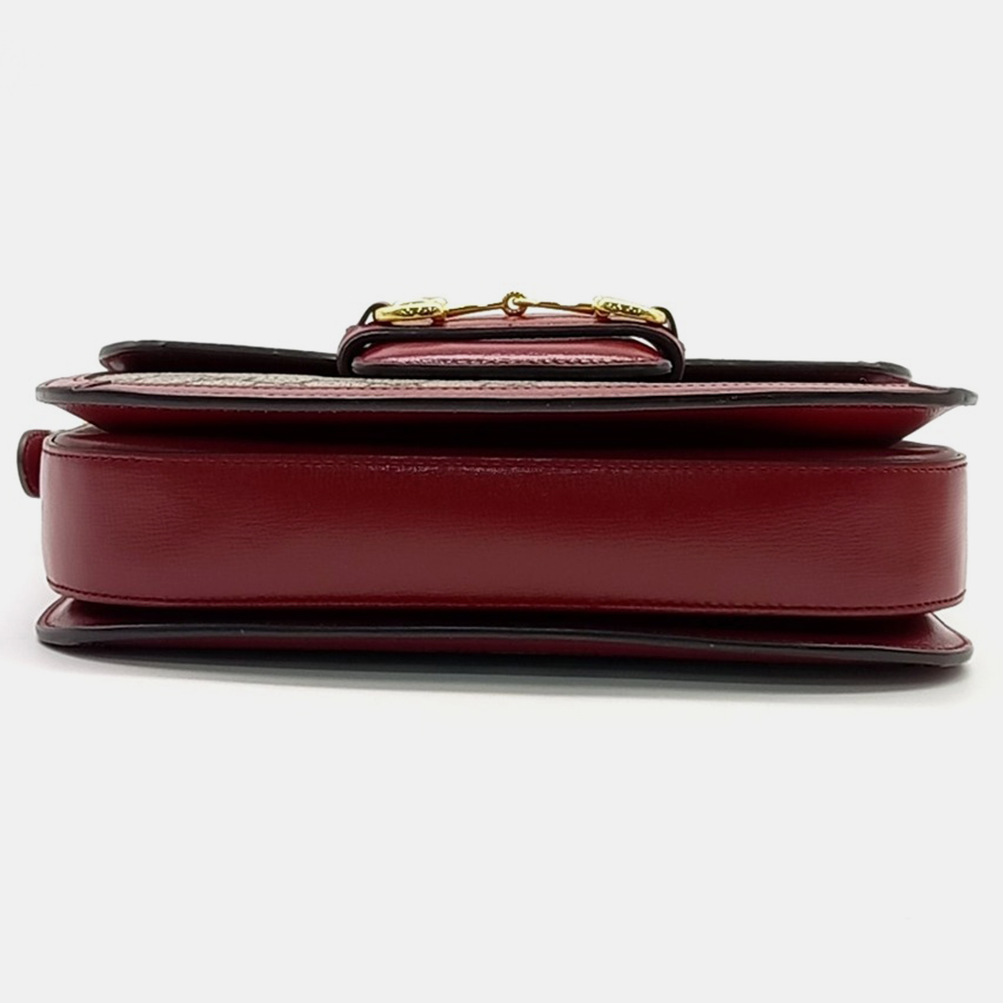 Gucci Beige Red Canvas and Leather 1955 Horsebit Shoulder Bag 