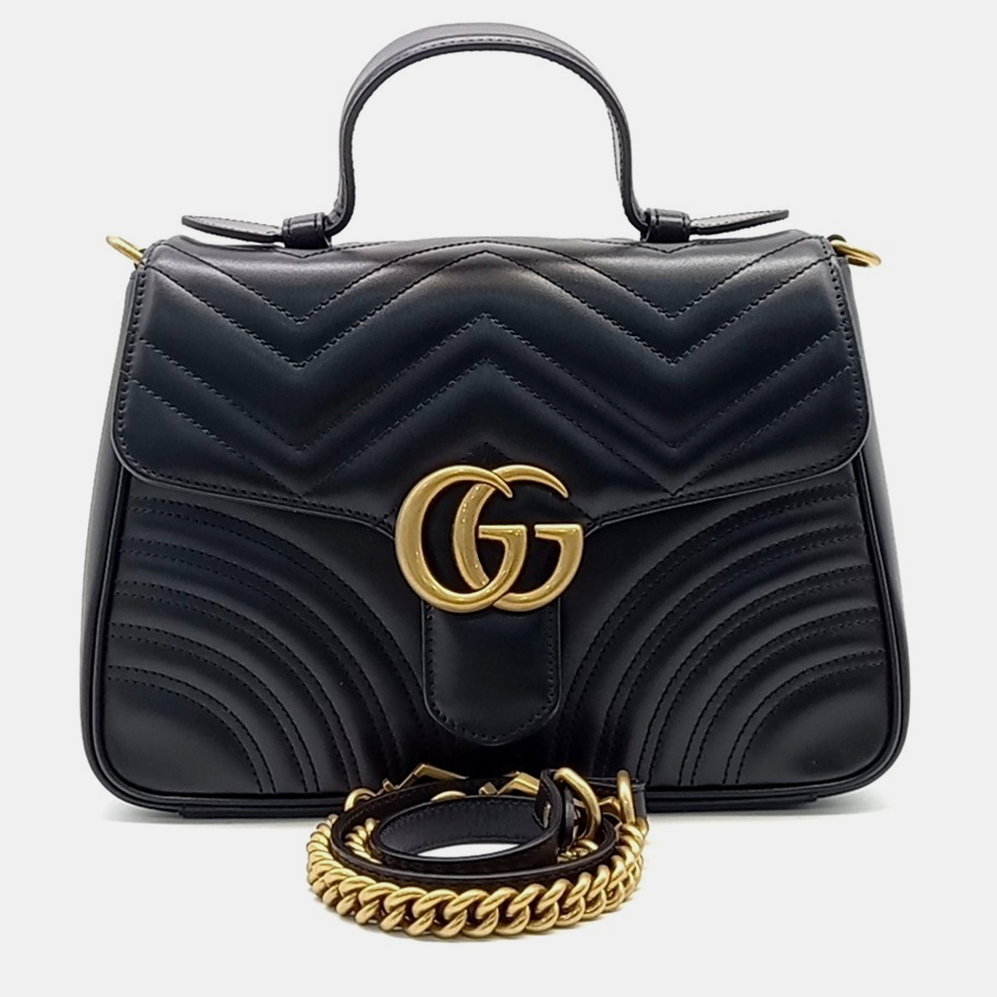 

Gucci Black Leather Matelasse Marmont Top Handle Bag