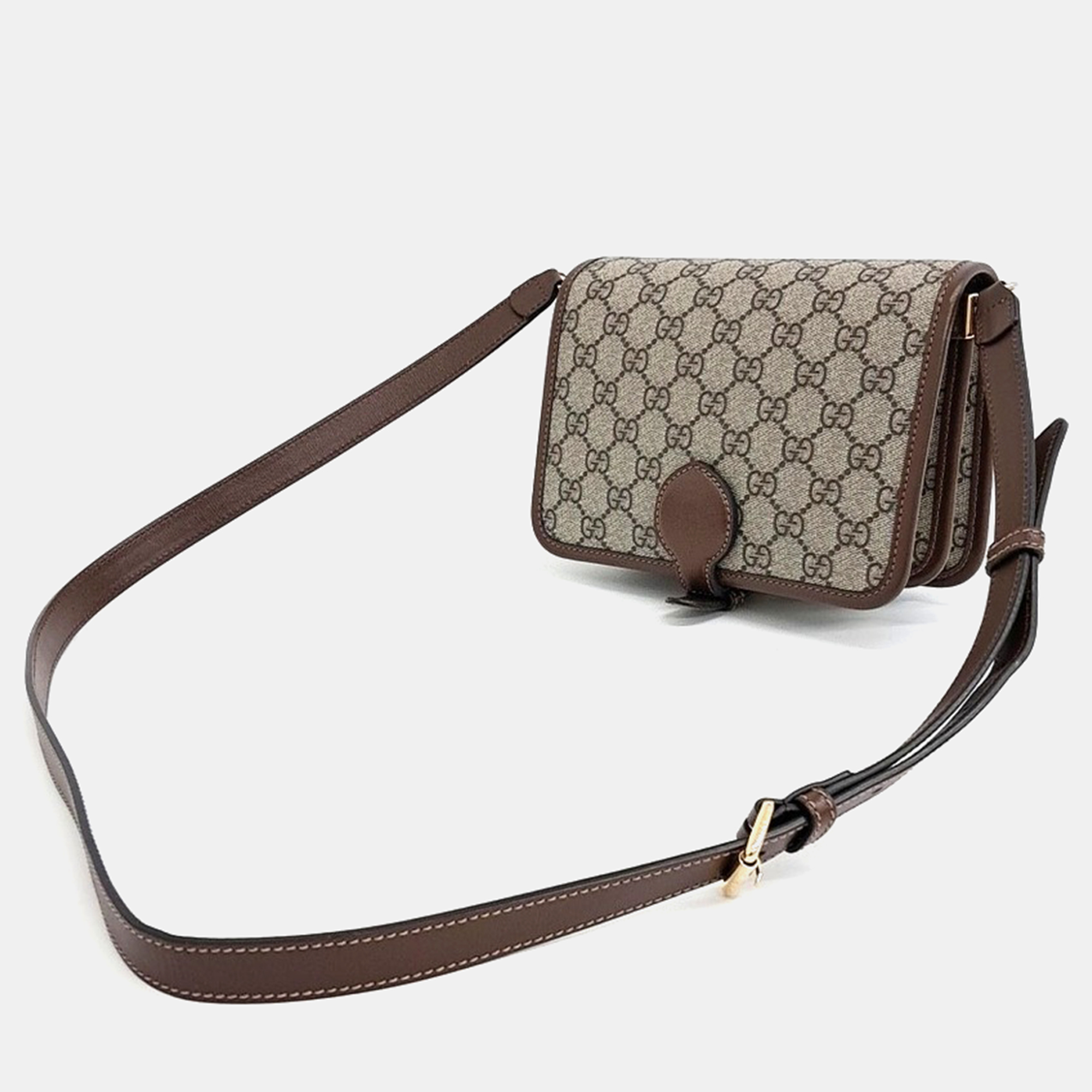 Gucci Beige Brown PVC Interlocking G Mini Shoulder Bag 