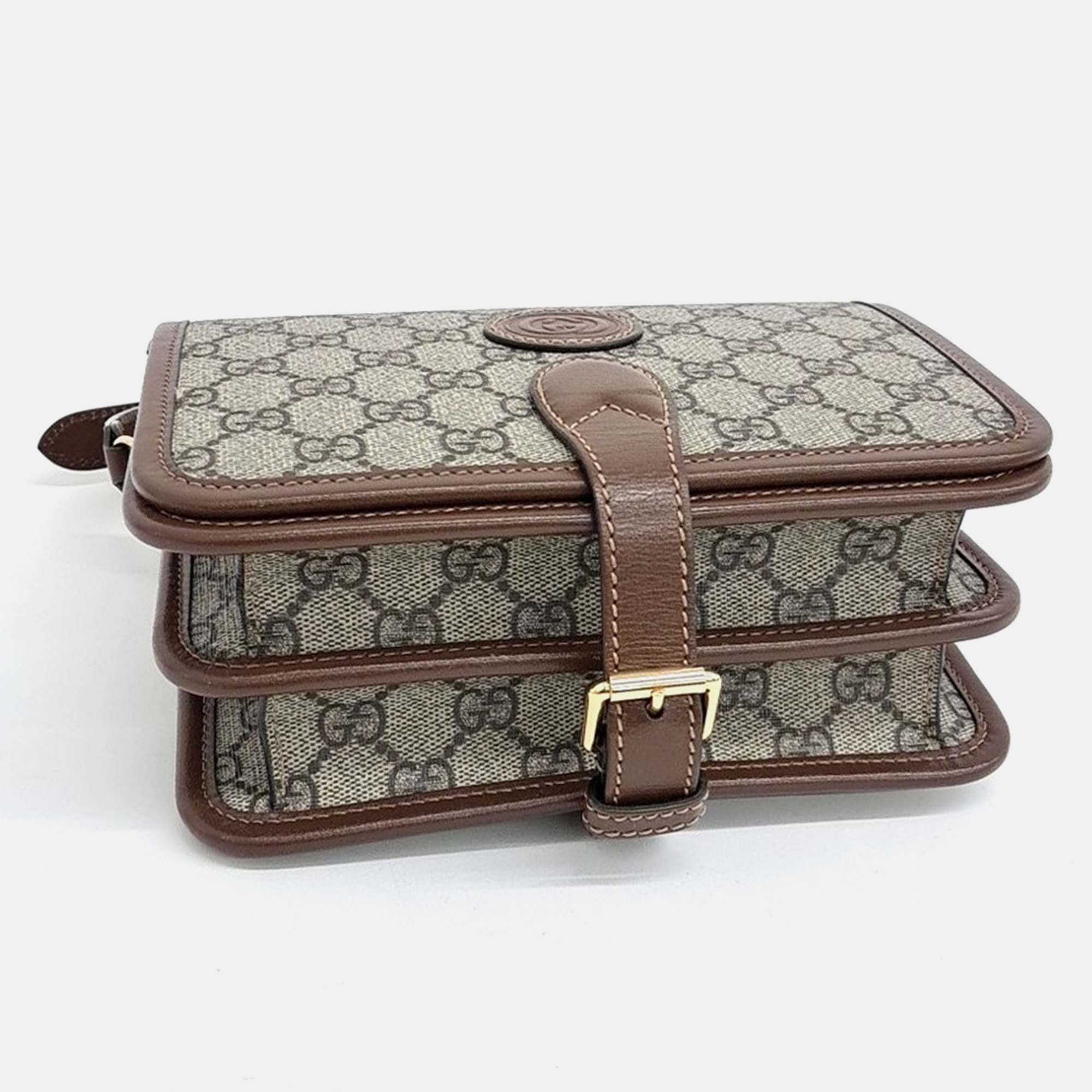Gucci Beige Brown PVC Interlocking G Mini Shoulder Bag 