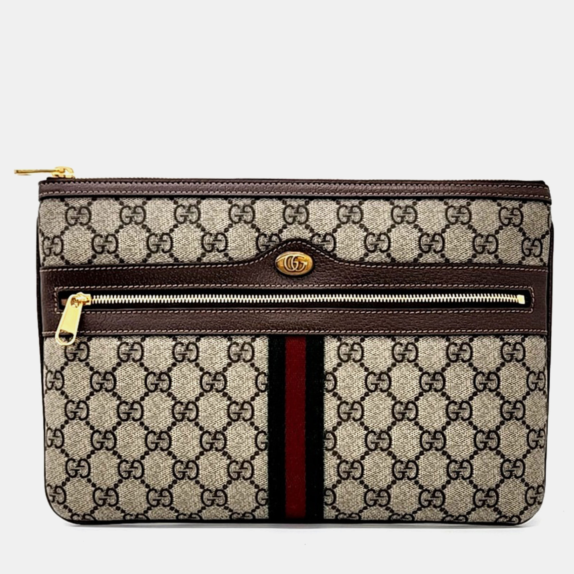 

Gucci Beige PVC Ophidia GG Supreme Clutch