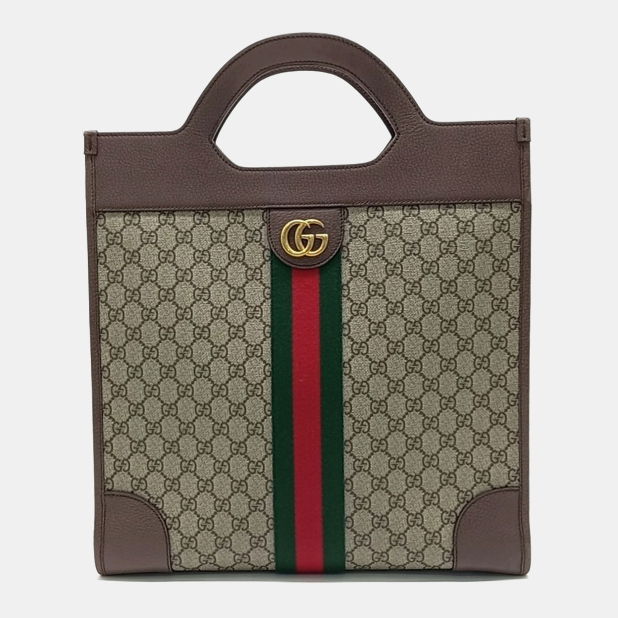 

Gucci Beige Brown PVC Ophidia medium top handle tote bag