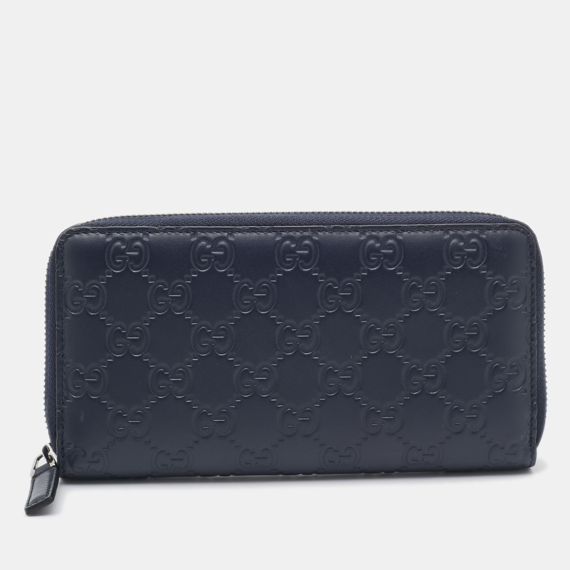 

Gucci Navy Blue Guccissima Leather Zip Around Organizer Wallet