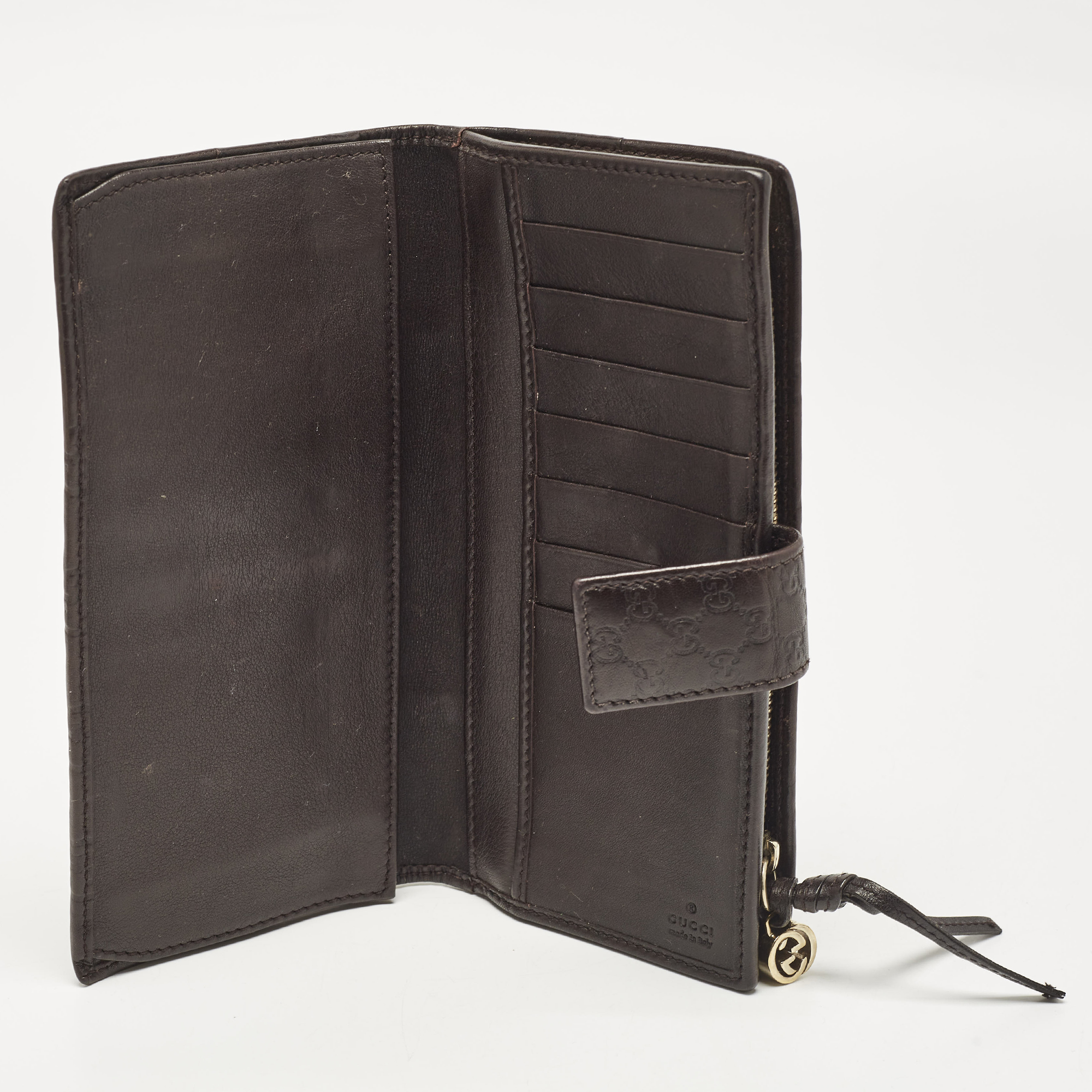 Gucci Dark Brown Guccissima Leather Interlocking G Flap Continental Wallet 