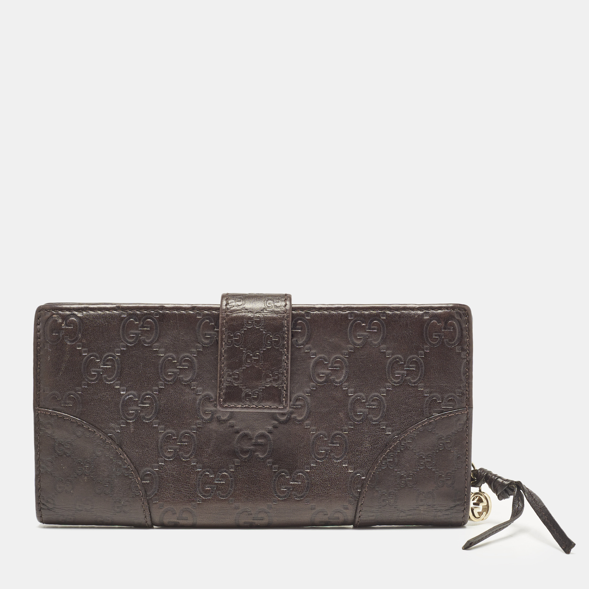 

Gucci Dark Brown Guccissima Leather Interlocking G Flap Continental Wallet