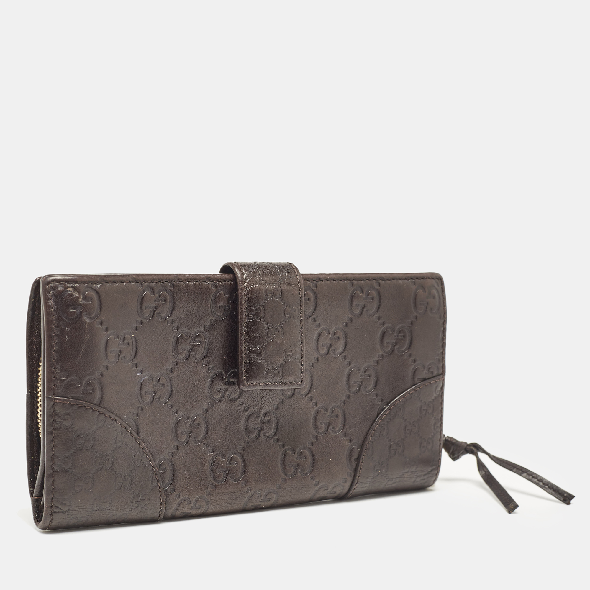 Gucci Dark Brown Guccissima Leather Interlocking G Flap Continental Wallet 