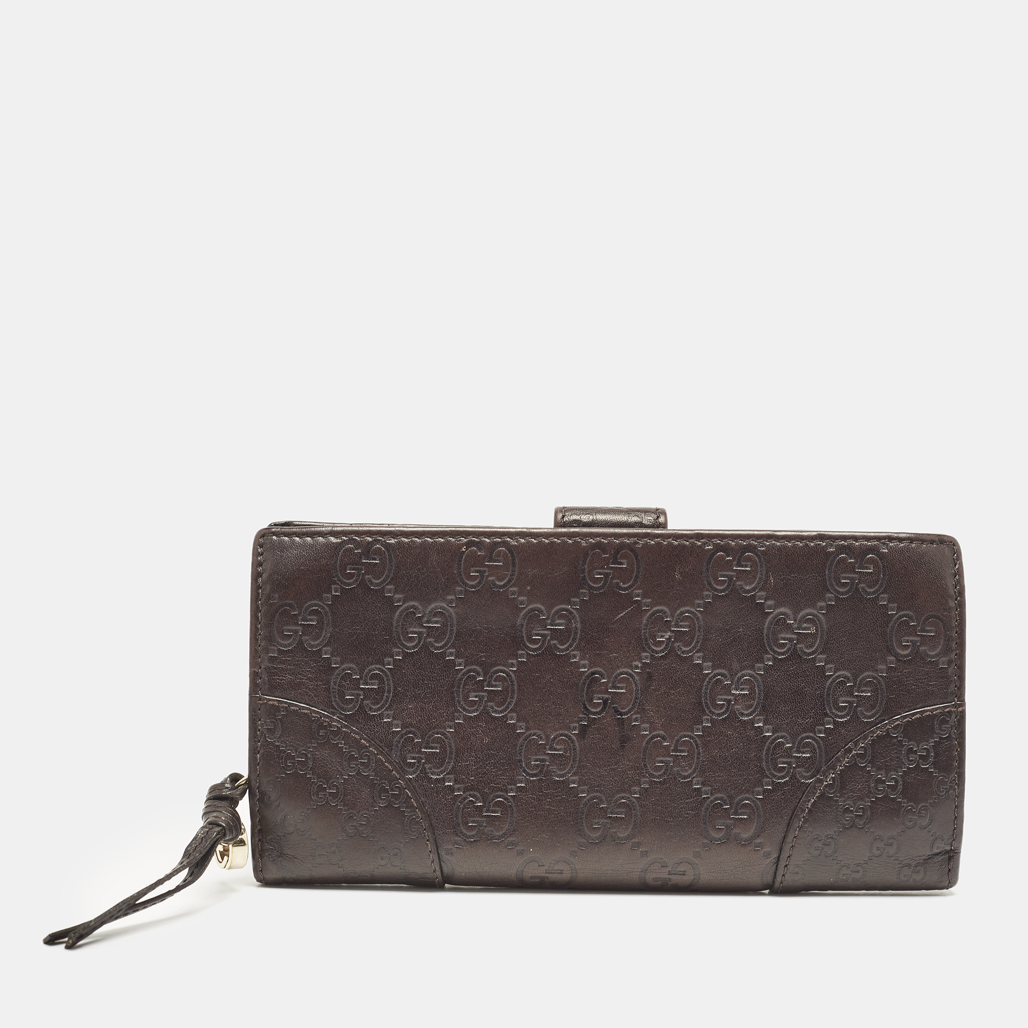 Gucci Dark Brown Guccissima Leather Interlocking G Flap Continental Wallet 