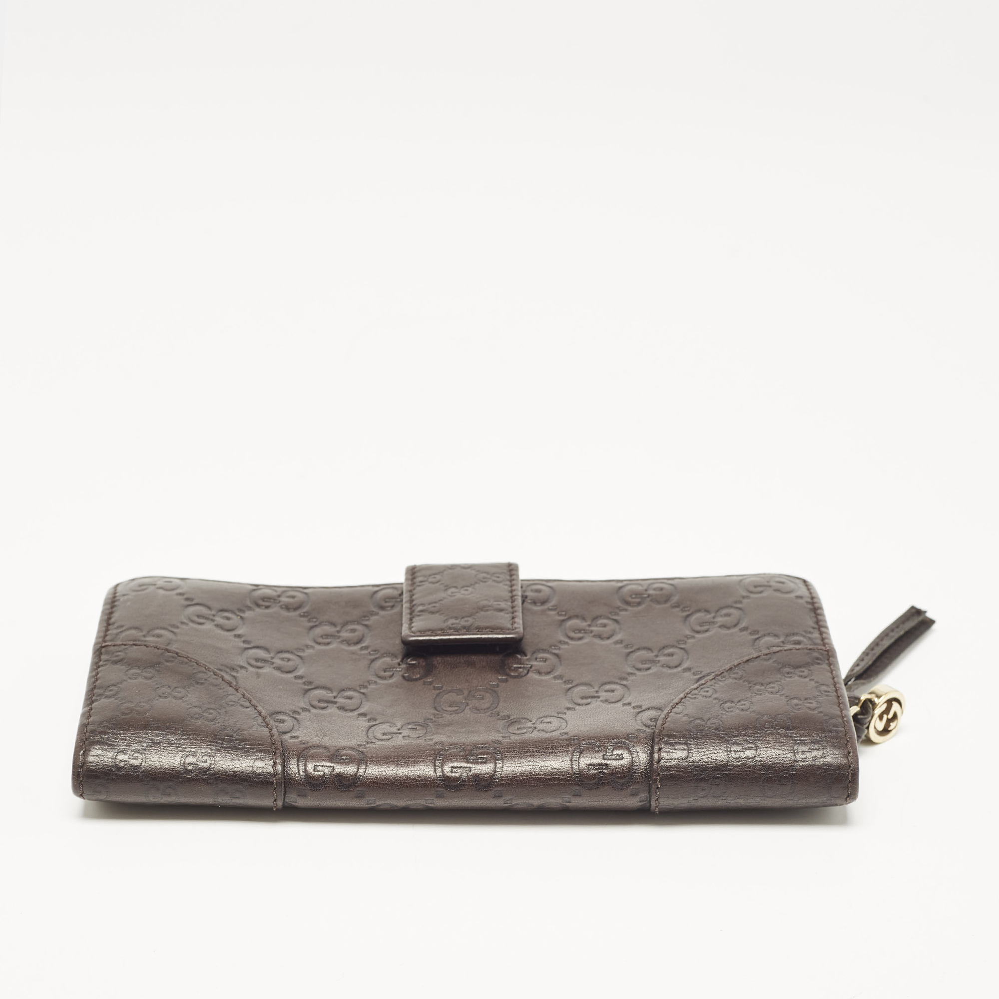 Gucci Dark Brown Guccissima Leather Interlocking G Flap Continental Wallet 