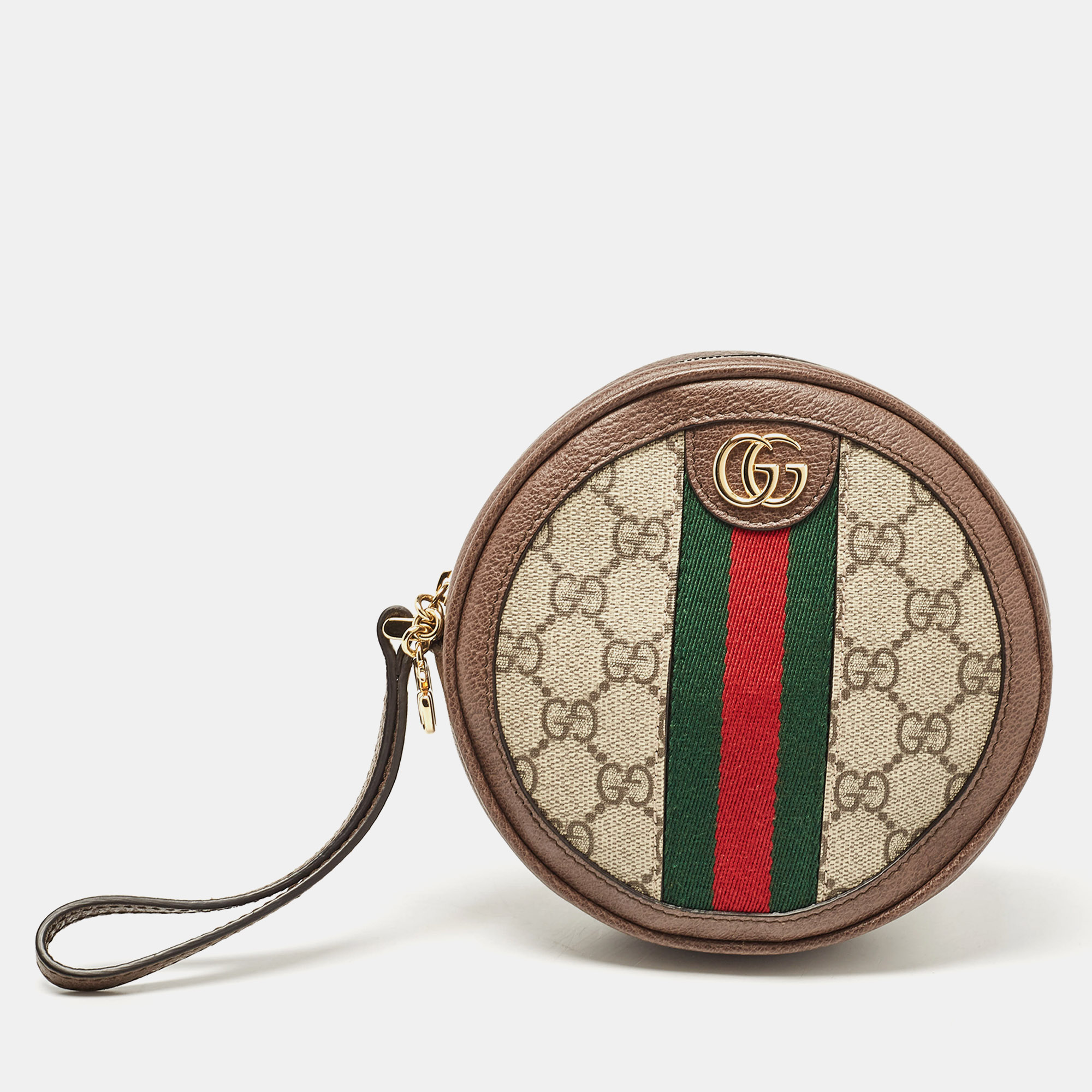 

Gucci Beige GG Supreme Canvas and Leather Ophidia Round Wristlet Pouch