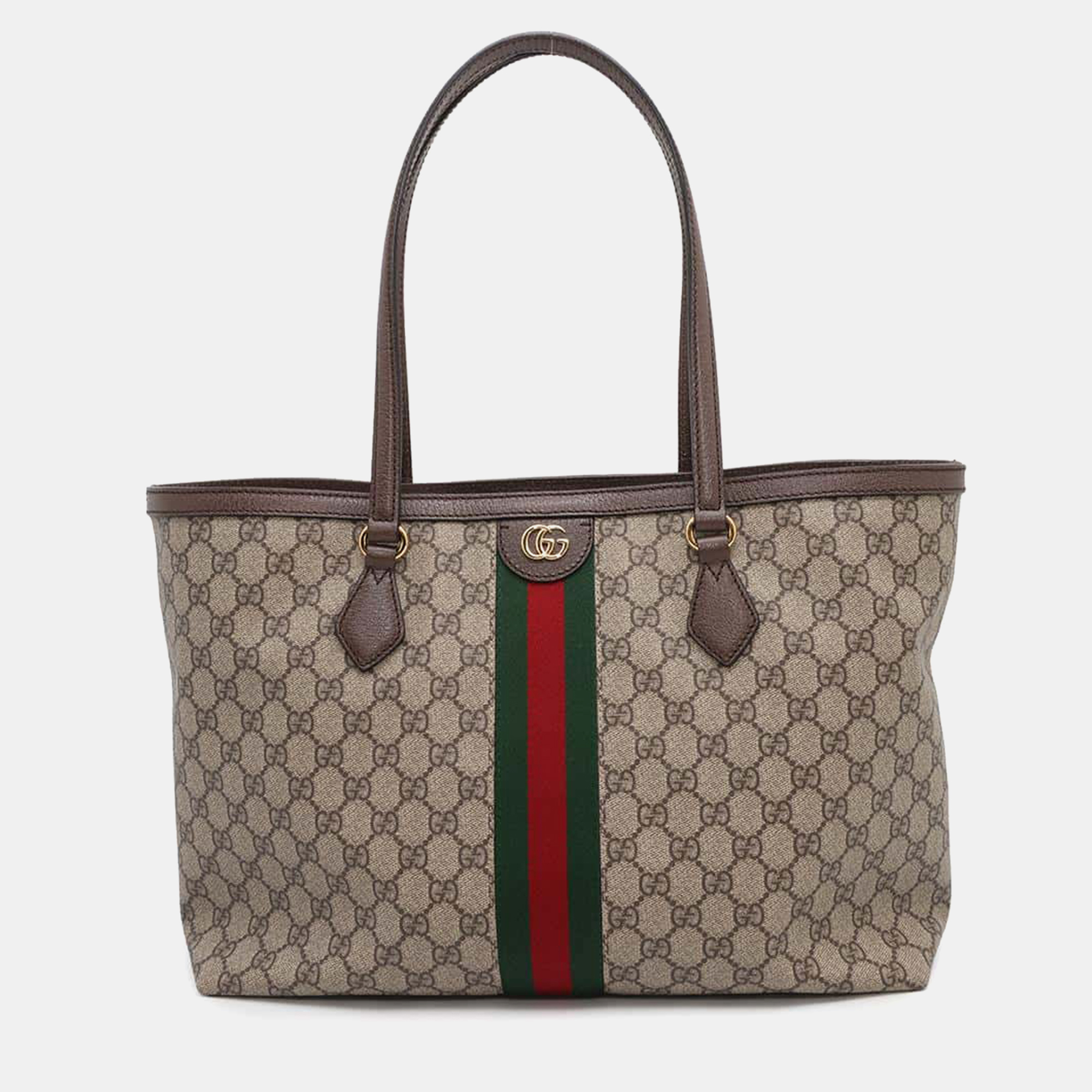 

Gucci Ophidia Beige/Brown Gg Supreme Canvas Leather Size Medium Tote Bag