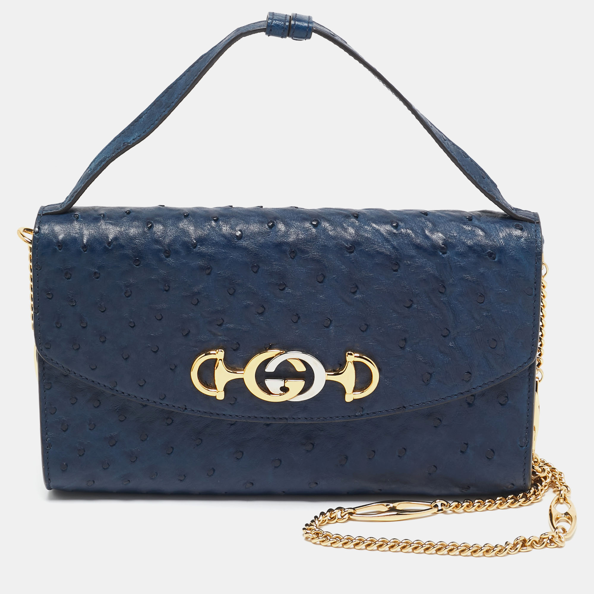 

Gucci Navy Blue Ostrich Leather Zumi Clutch Bag