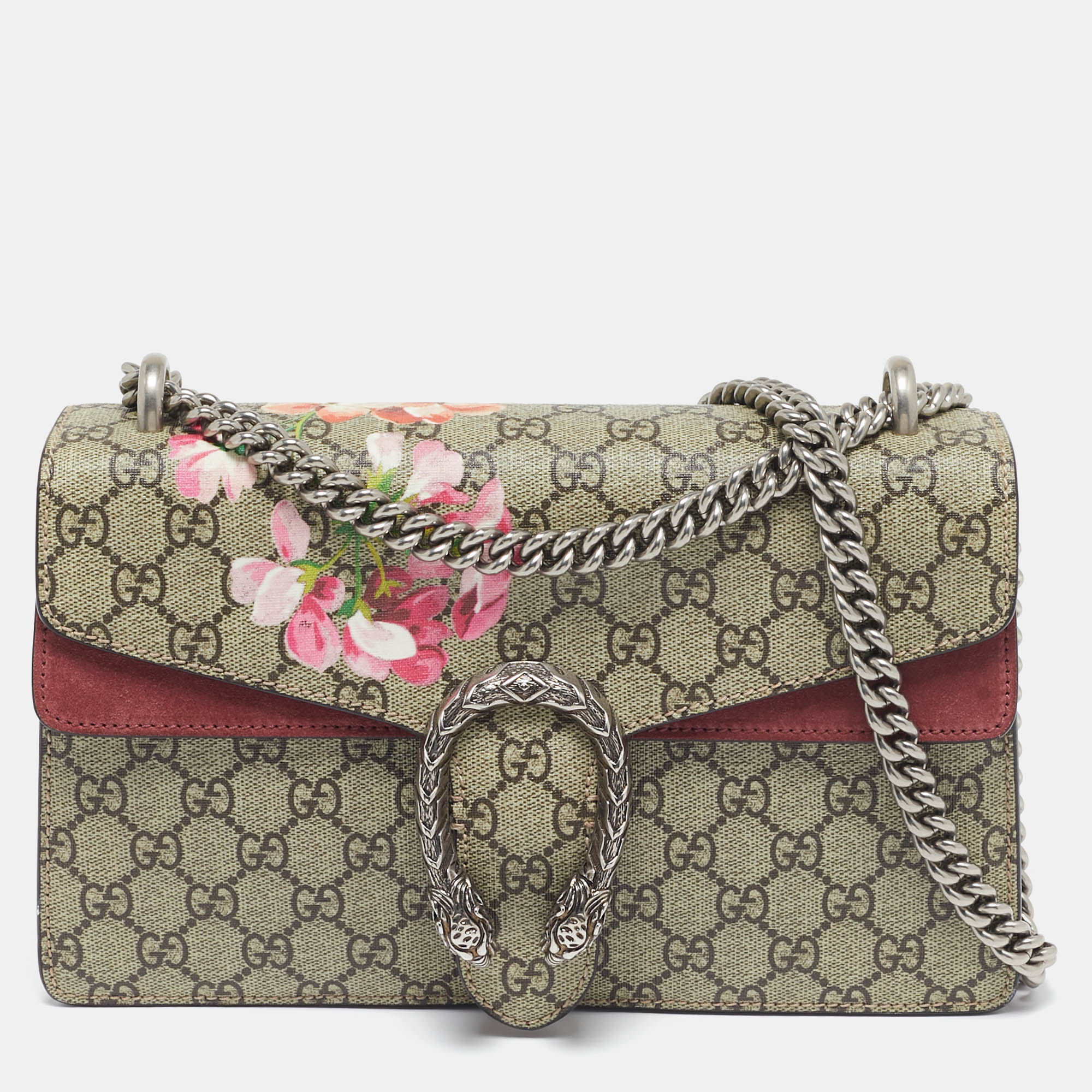 

Gucci Old Rose/Beige GG Supreme Canvas and Suede Small Dionysus Blooms Shoulder Bag, Pink