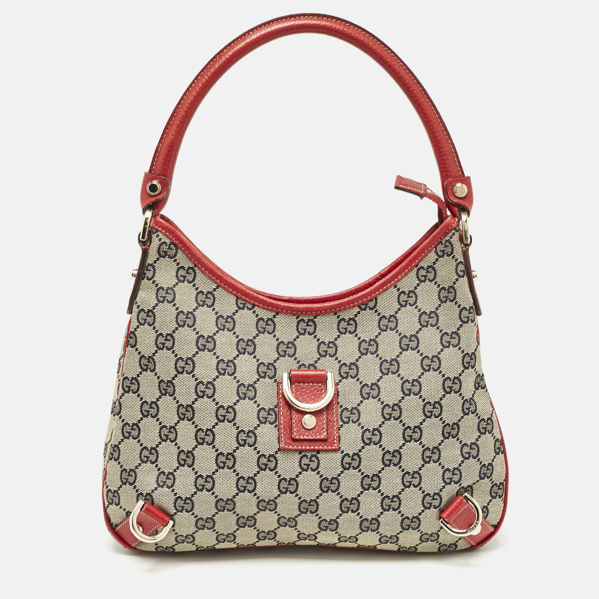 

Gucci Red/Beige GG Canvas and Leather  Abbey D-Ring Hobo