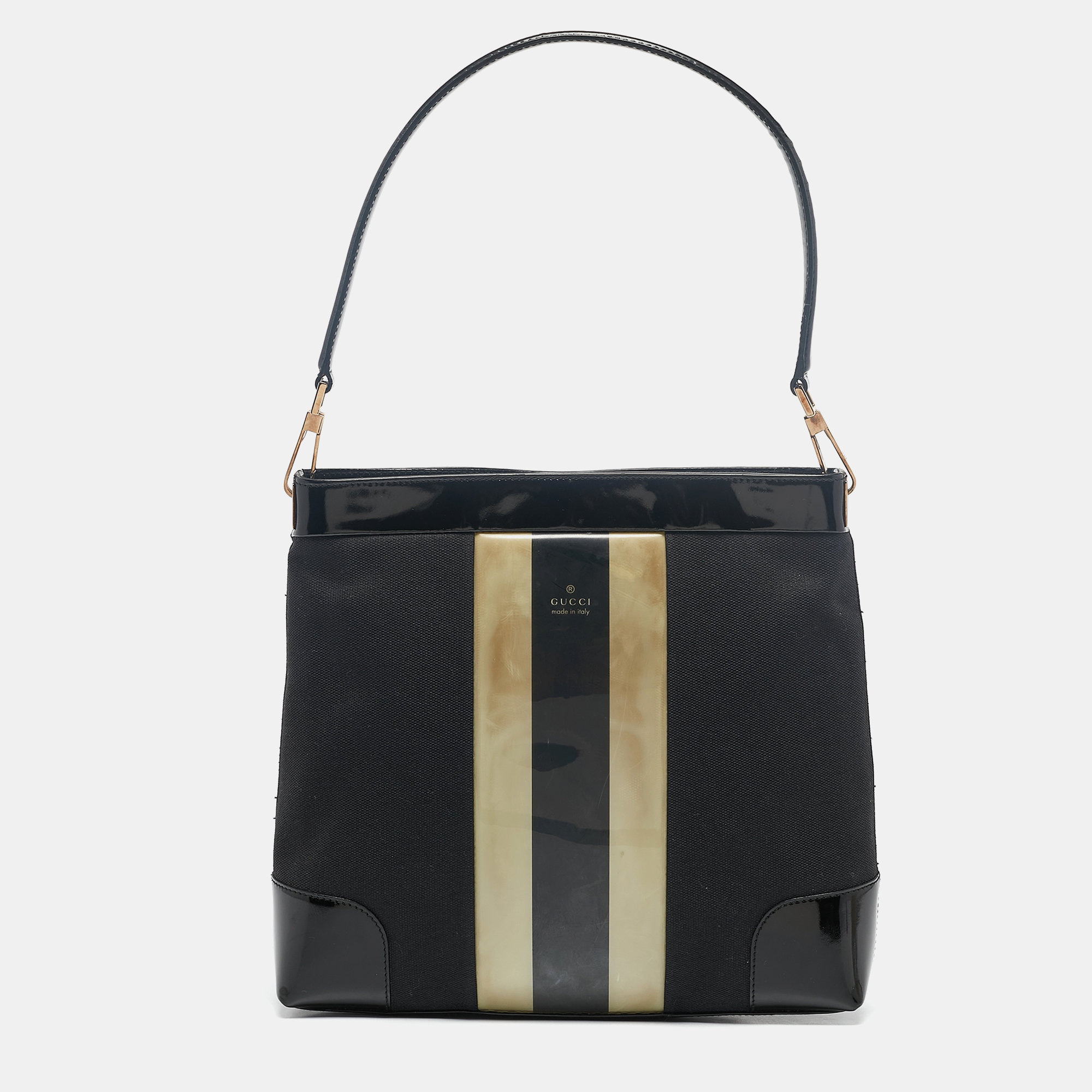 

Gucci Black Canvas Striped PVC Shoulder Bag