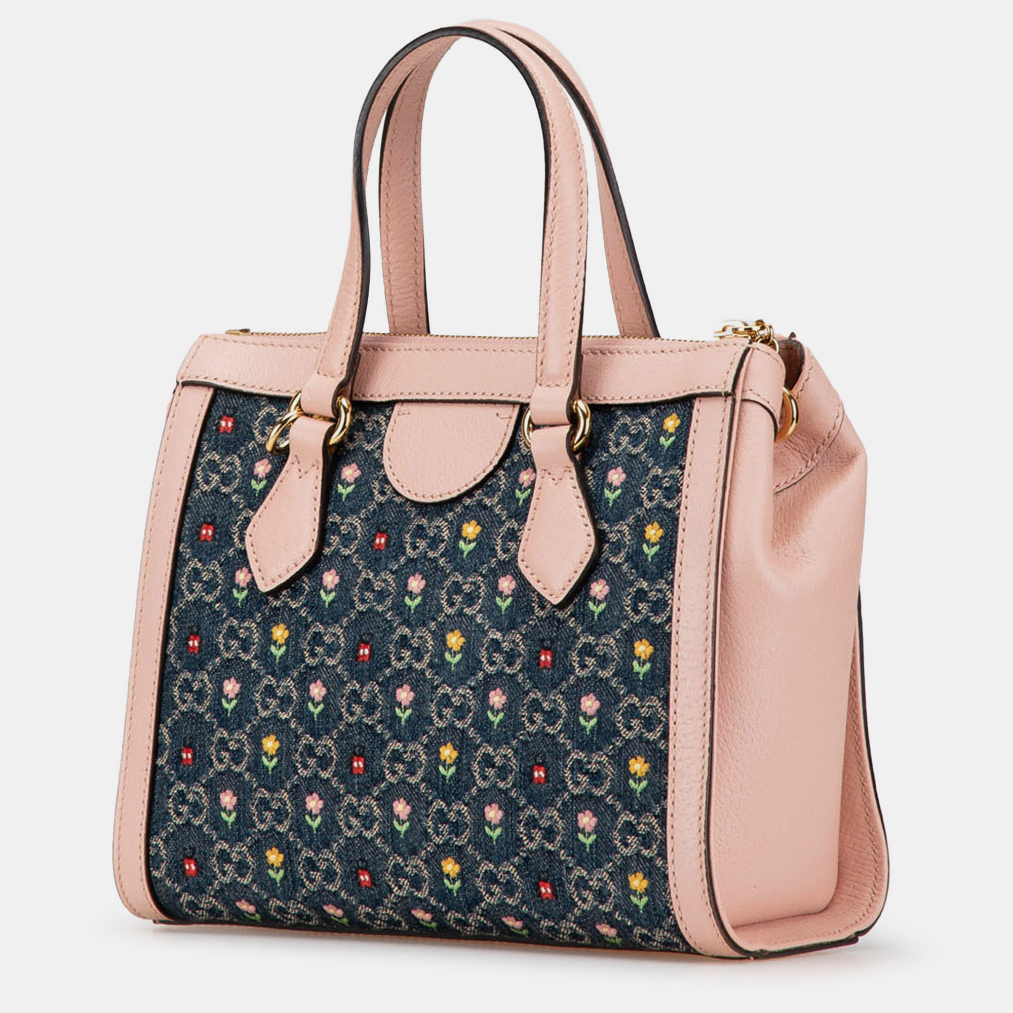Gucci Blue Small GG Denim Embroidery Ophidia Satchel 