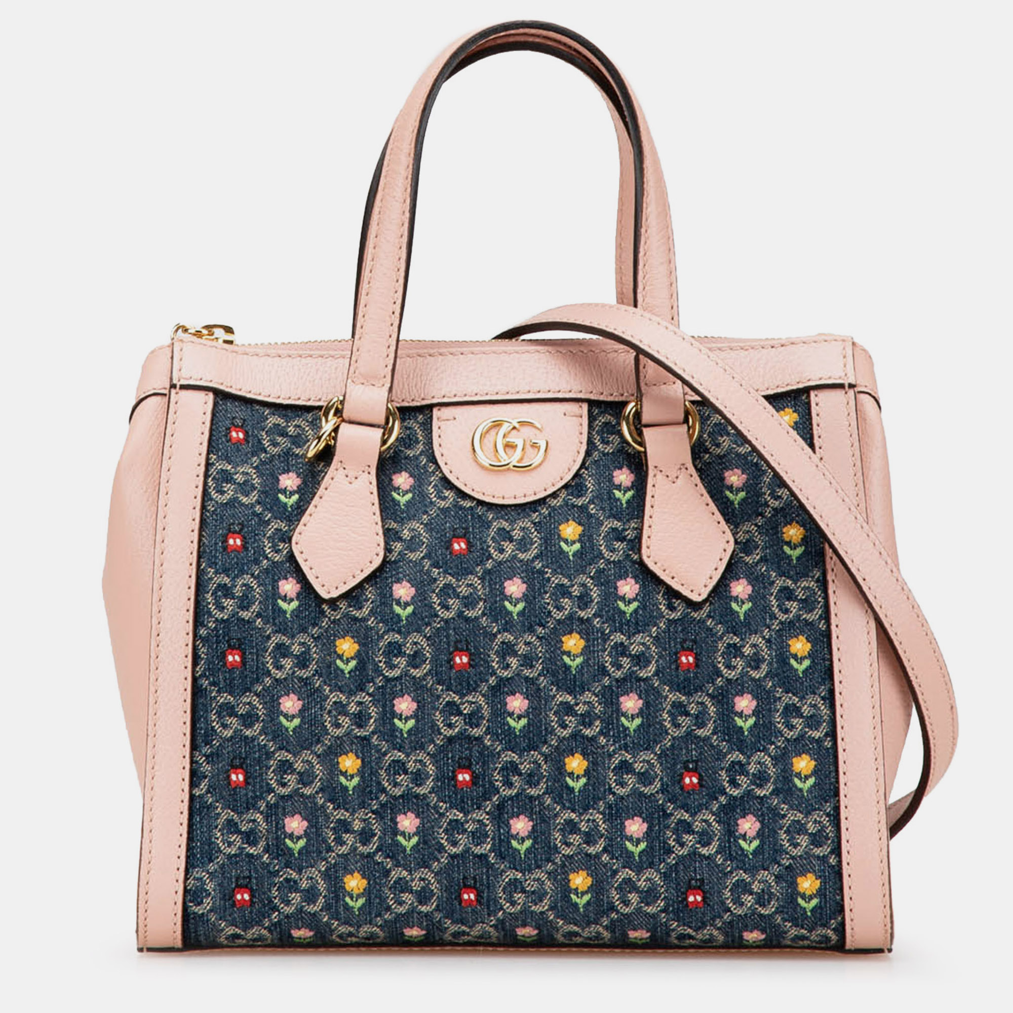 

Gucci Blue GG Denim Embroidery Small Ophidia Satchel Bag