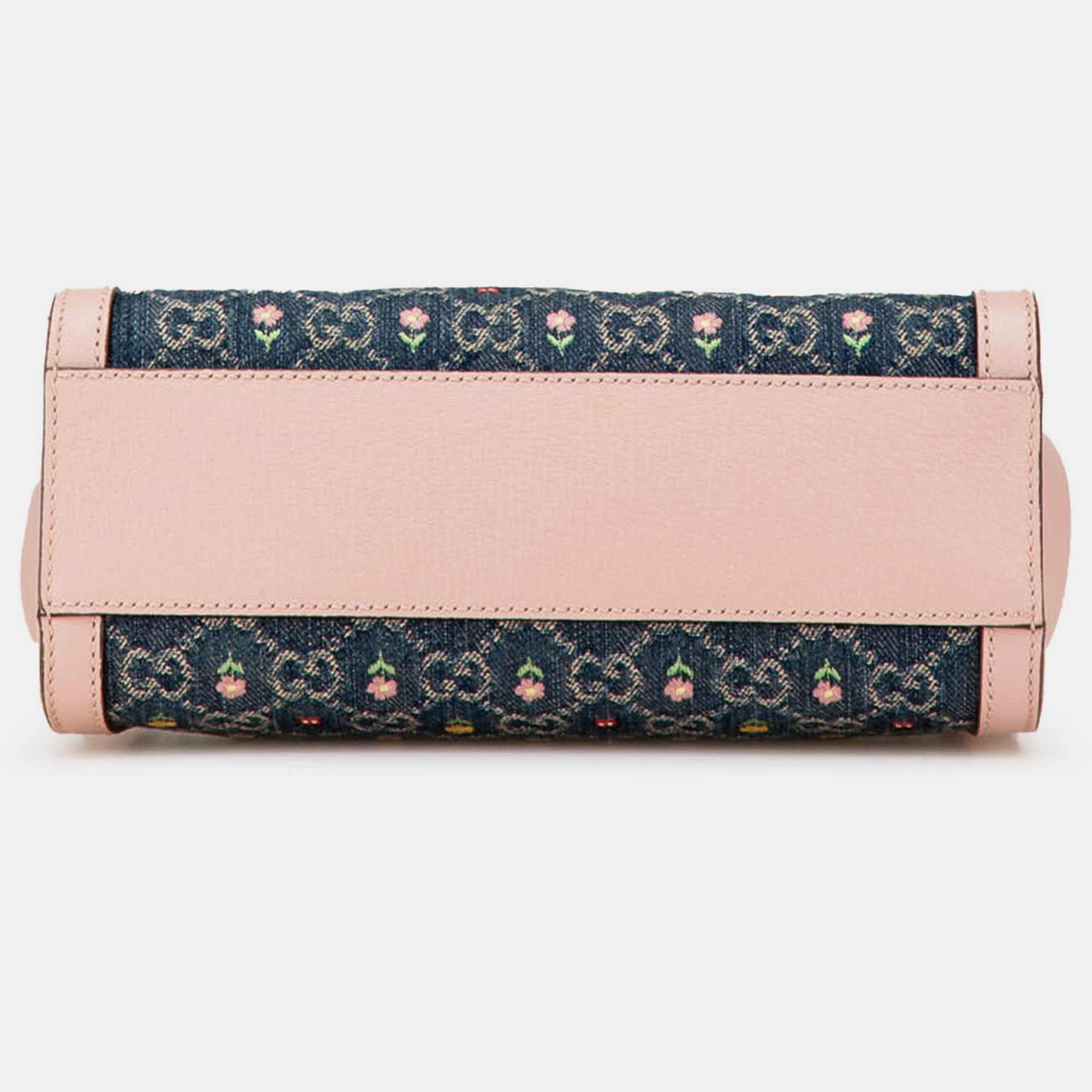 Gucci Blue Small GG Denim Embroidery Ophidia Satchel 