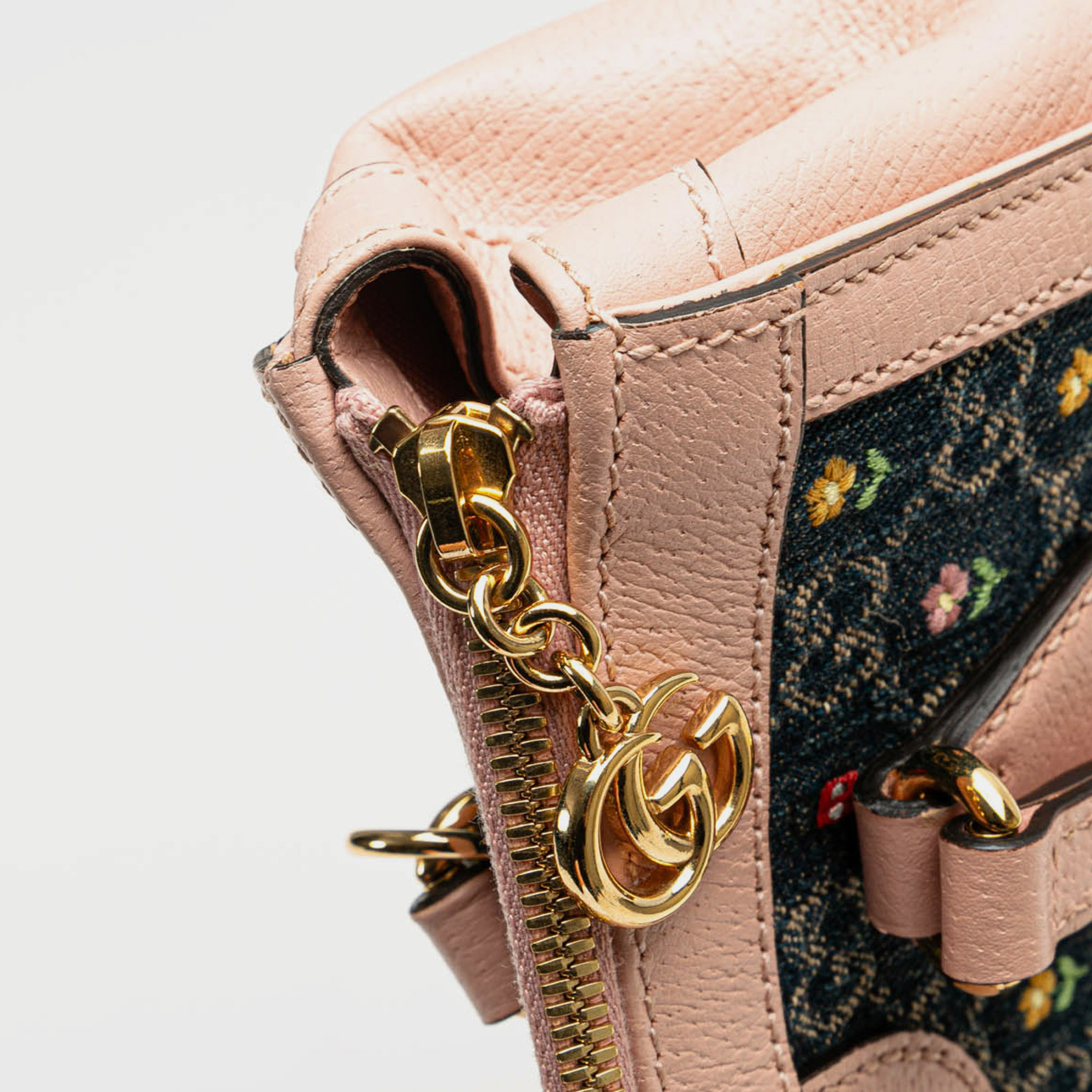 Gucci Blue Small GG Denim Embroidery Ophidia Satchel 