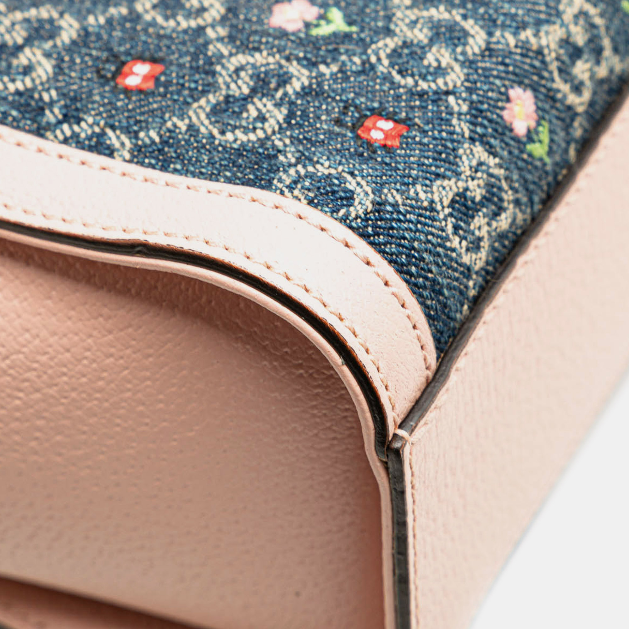 Gucci Blue Small GG Denim Embroidery Ophidia Satchel 